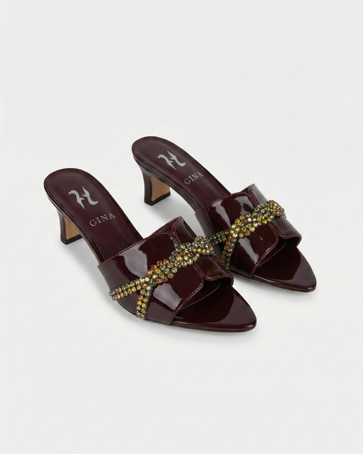 GINA London LILA Crystal-Embellished Patent Leather Mules GINA premium 1:1 craftmanship super master edition GINA London LILA Crystal-Embellished Patent Leather Mules - Image 2