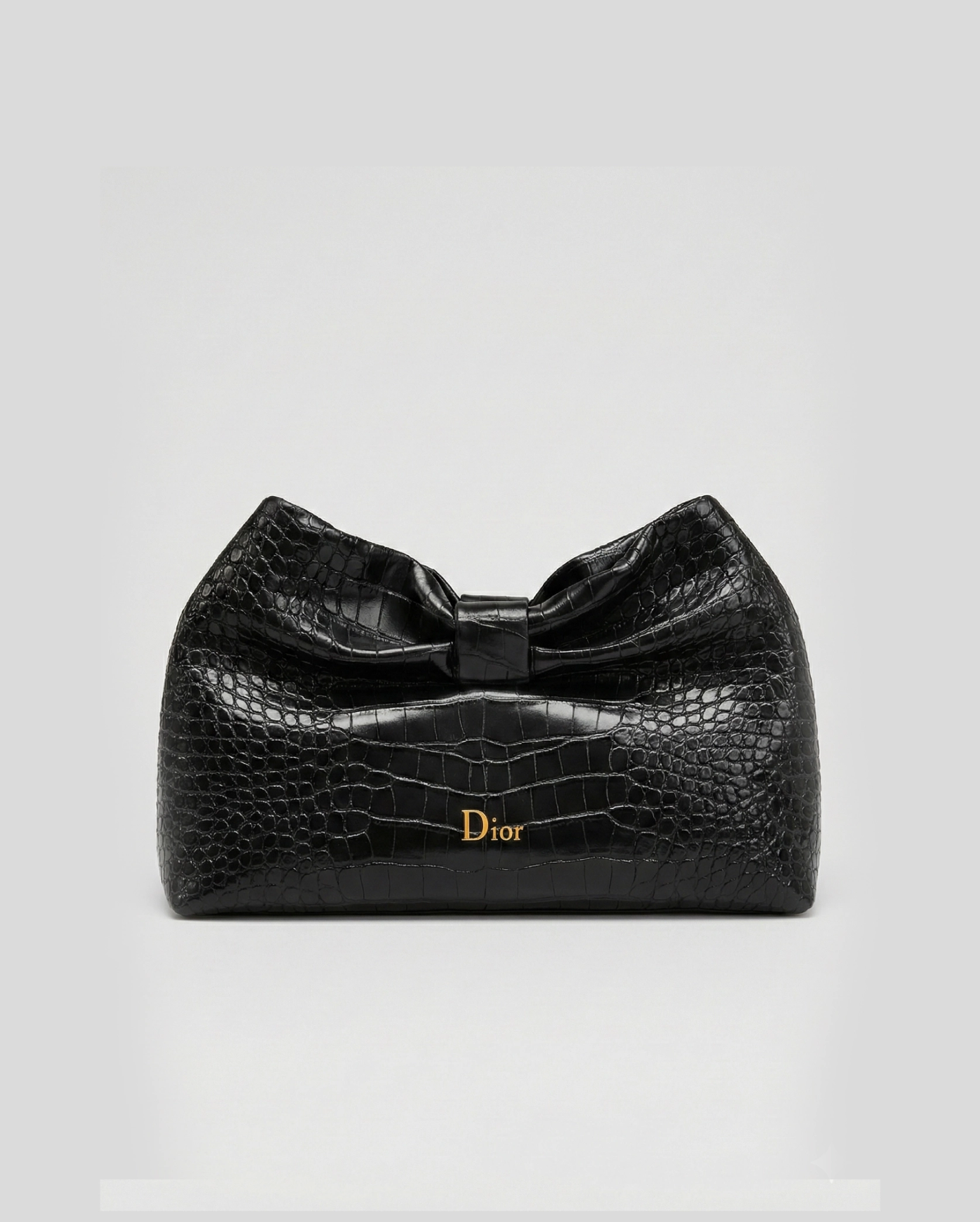 Dior Beauty Limited Edition Bow Pouch Black (Croc-embossed texture) CHRISTIAN DIOR premium 1:1 craftmanship super master edition Dior Beauty Limited Edition Bow Pouch Black (Croc-embossed texture)
