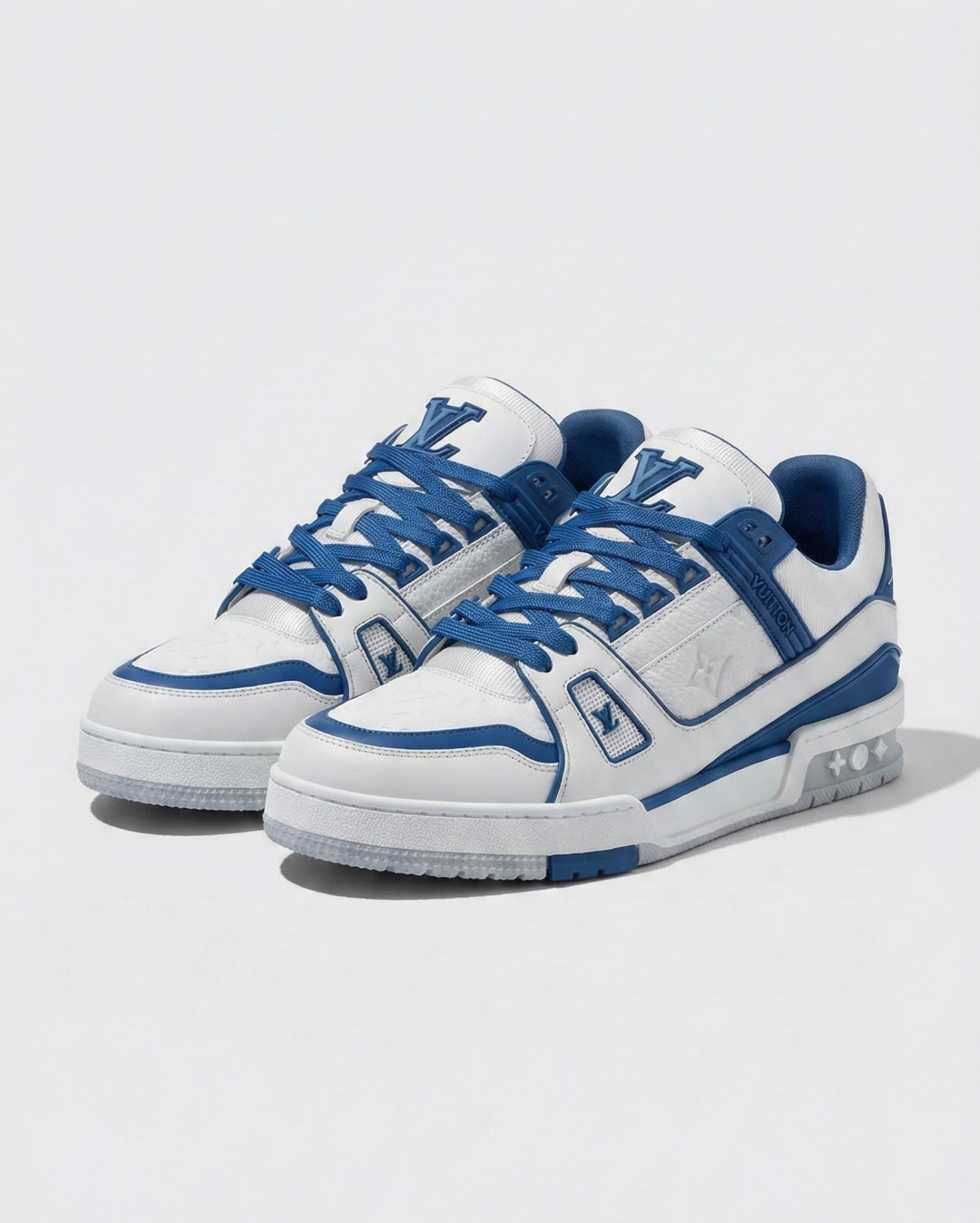 Louis Vuitton LV Trainer Sneaker White & Blue Leather LOUIS VUITTON premium 1:1 craftmanship super master edition Louis Vuitton LV Trainer Sneaker White & Blue Leather