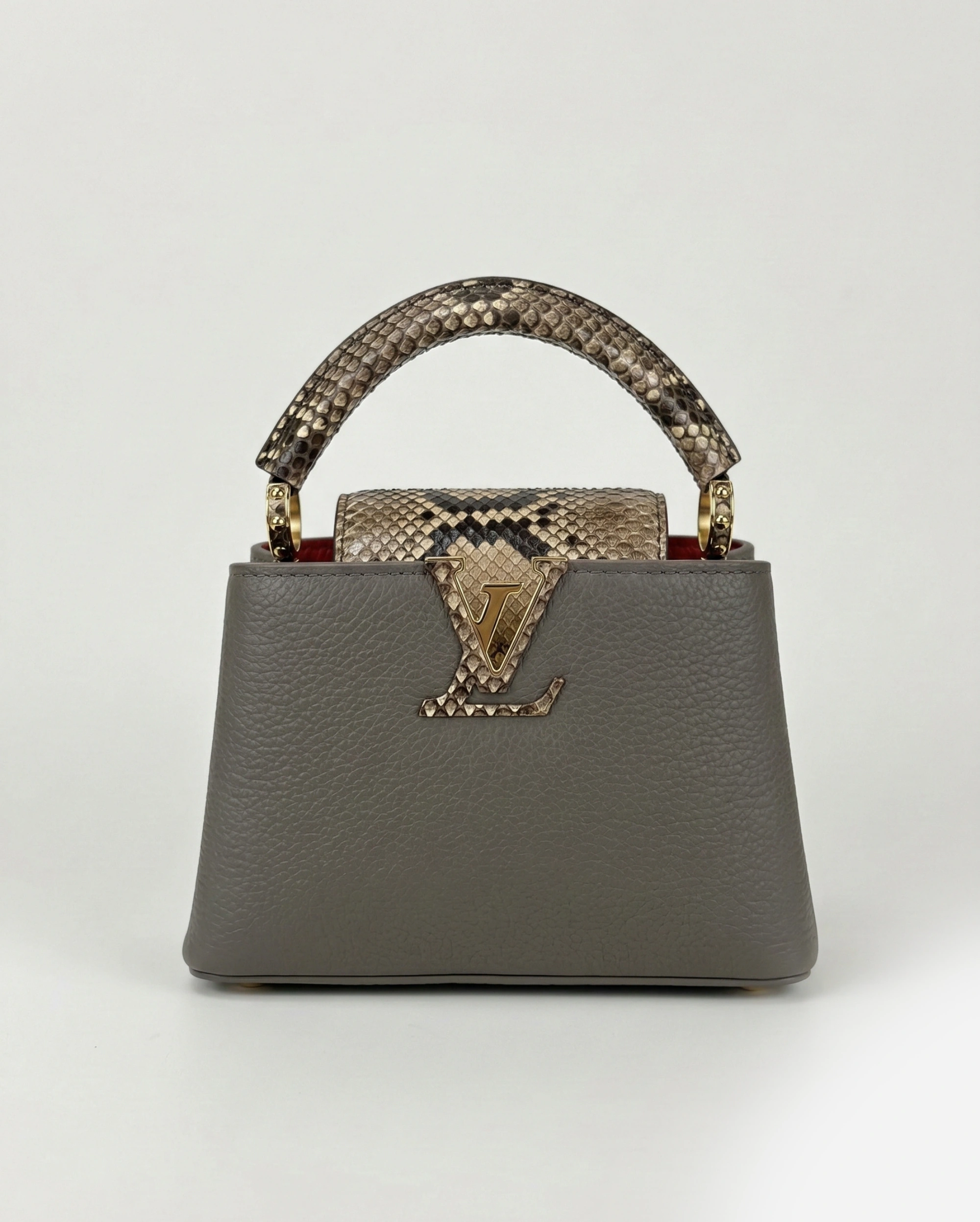 LV Capucines BB - Flint Grey with Tonal Python Skin Handle LOUIS VUITTON premium 1:1 craftmanship super master edition LV Capucines BB - Flint Grey with Tonal Python Skin Handle
