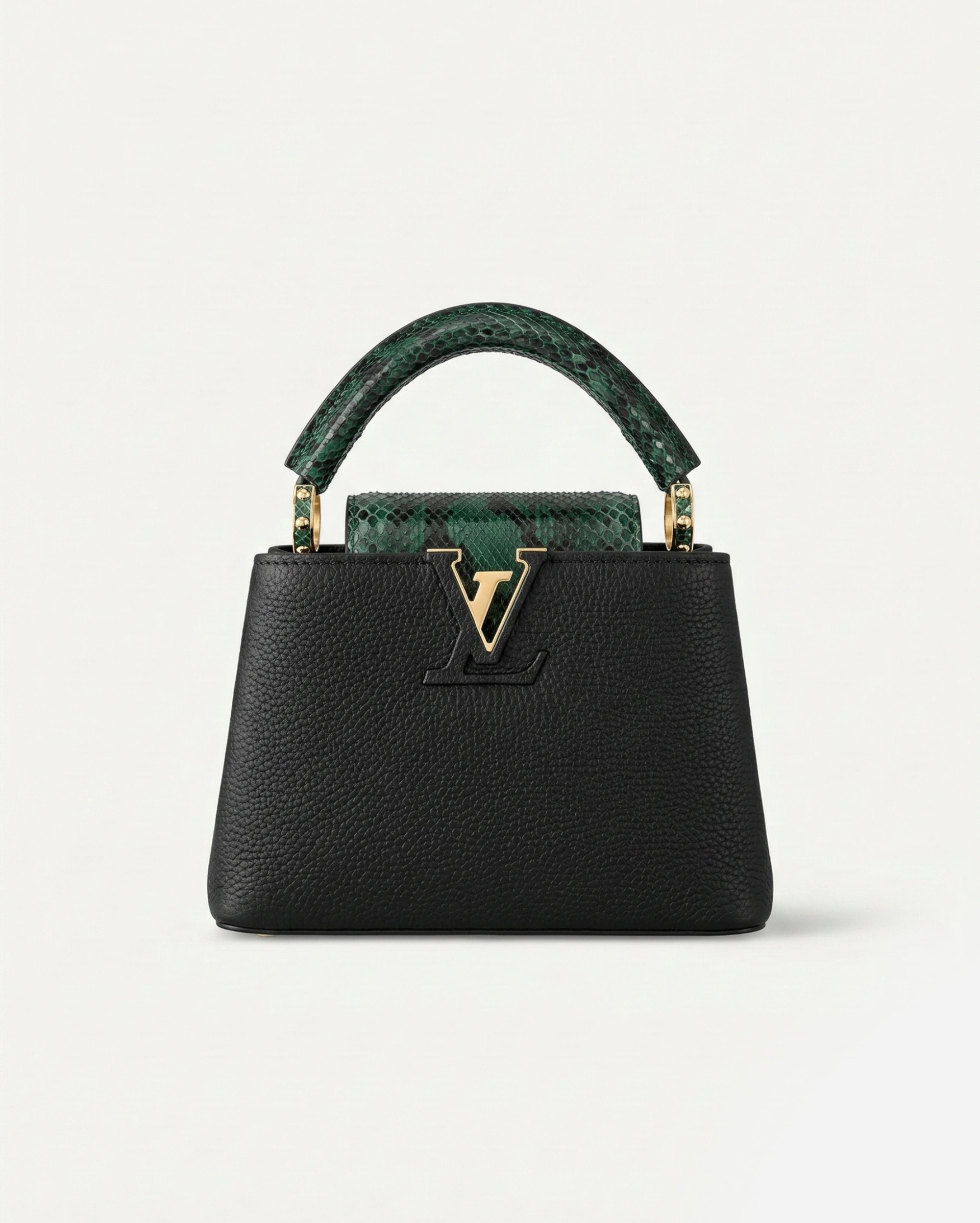 LV Capucines BB - Noir Black with Emerald Green Python Handle LOUIS VUITTON premium 1:1 craftmanship super master edition LV Capucines BB - Noir Black with Emerald Green Python Handle