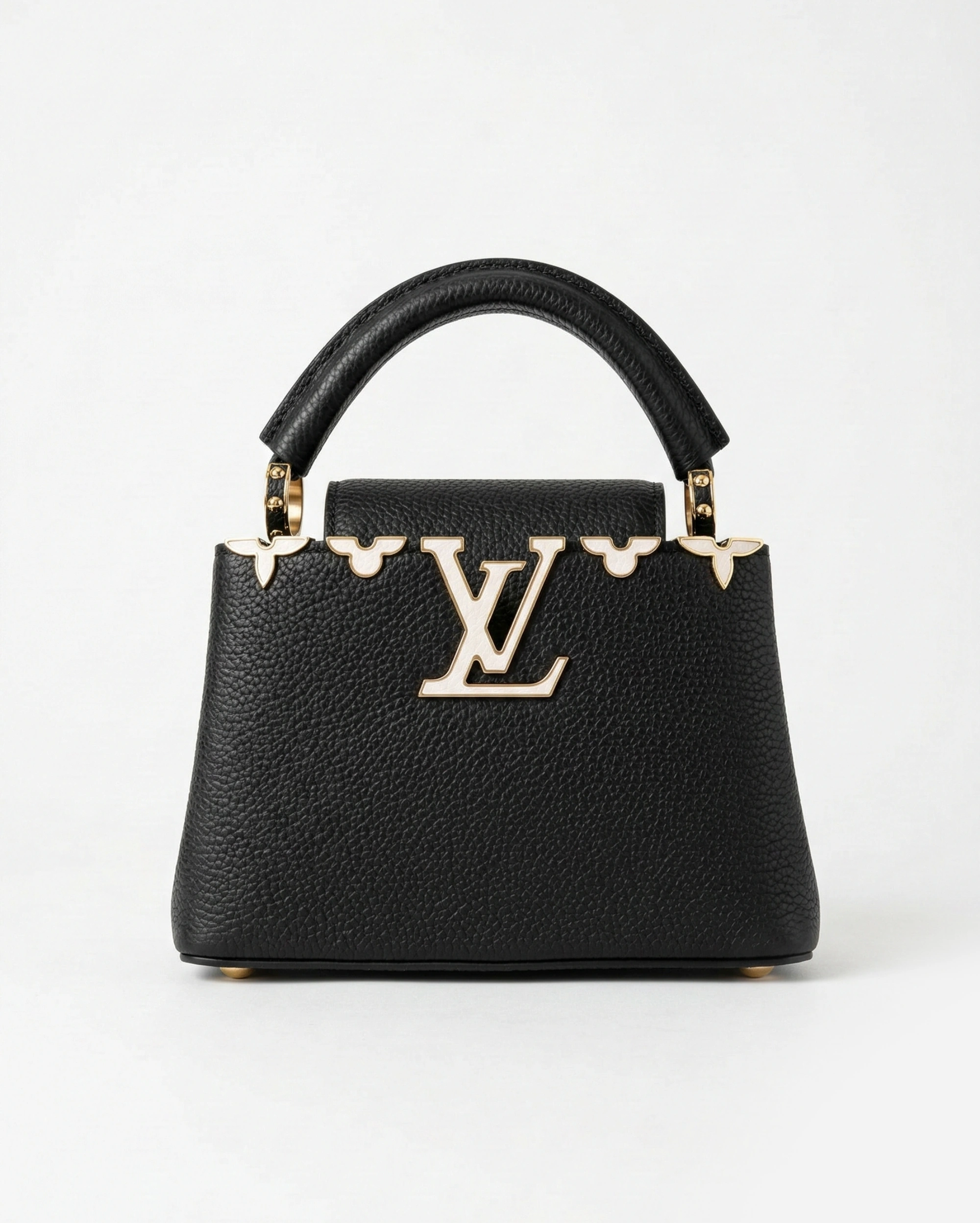 LV Capucines BB - Classic Black Leather with Polished Silver LV Logo LOUIS VUITTON premium 1:1 craftmanship super master edition LV Capucines BB - Classic Black Leather with Polished Silver LV Logo