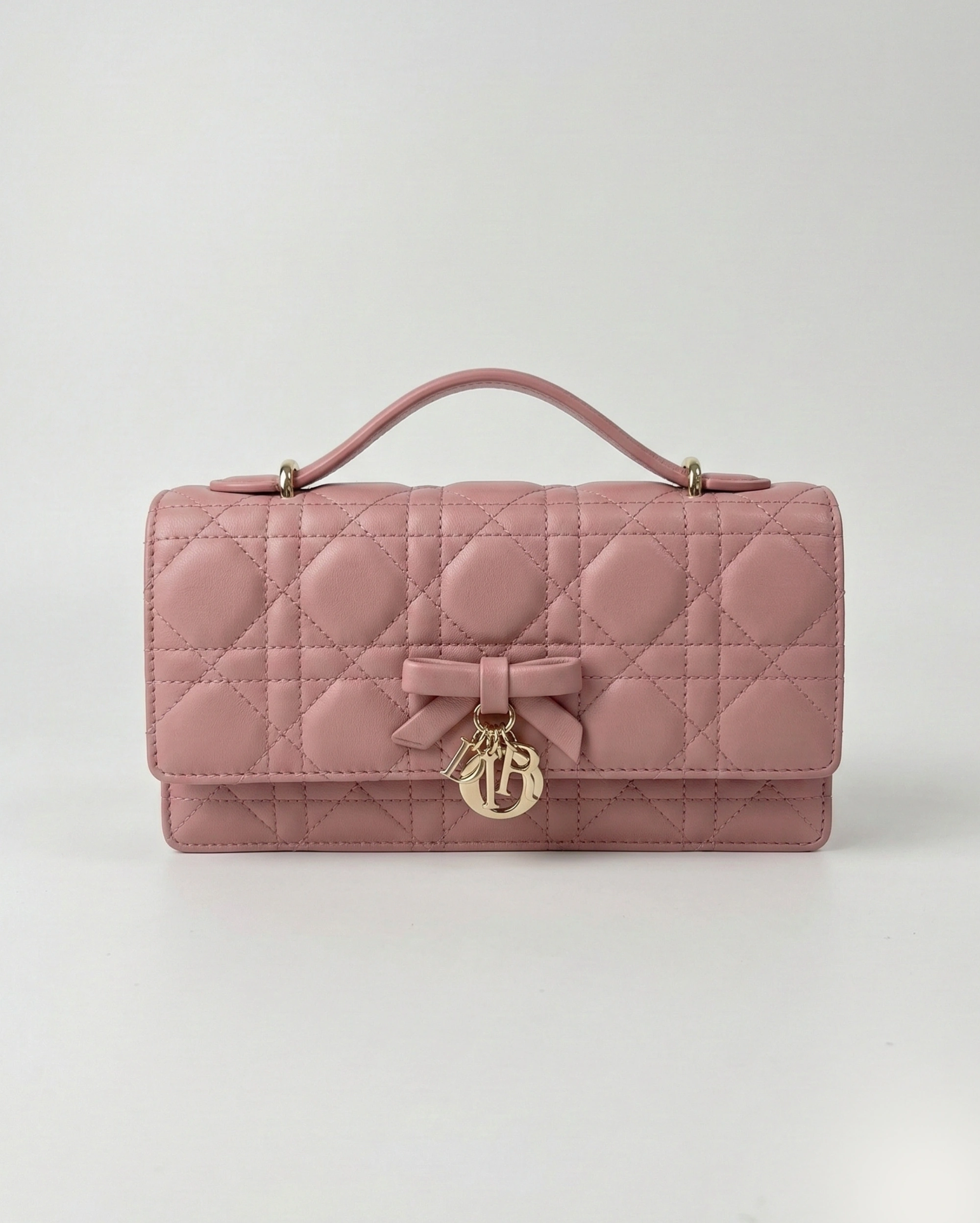Lady Dior Pouch in Rose Des Vents Lambskin with Tonal Bow CHRISTIAN DIOR premium 1:1 craftmanship super master edition Lady Dior Pouch in Rose Des Vents Lambskin with Tonal Bow