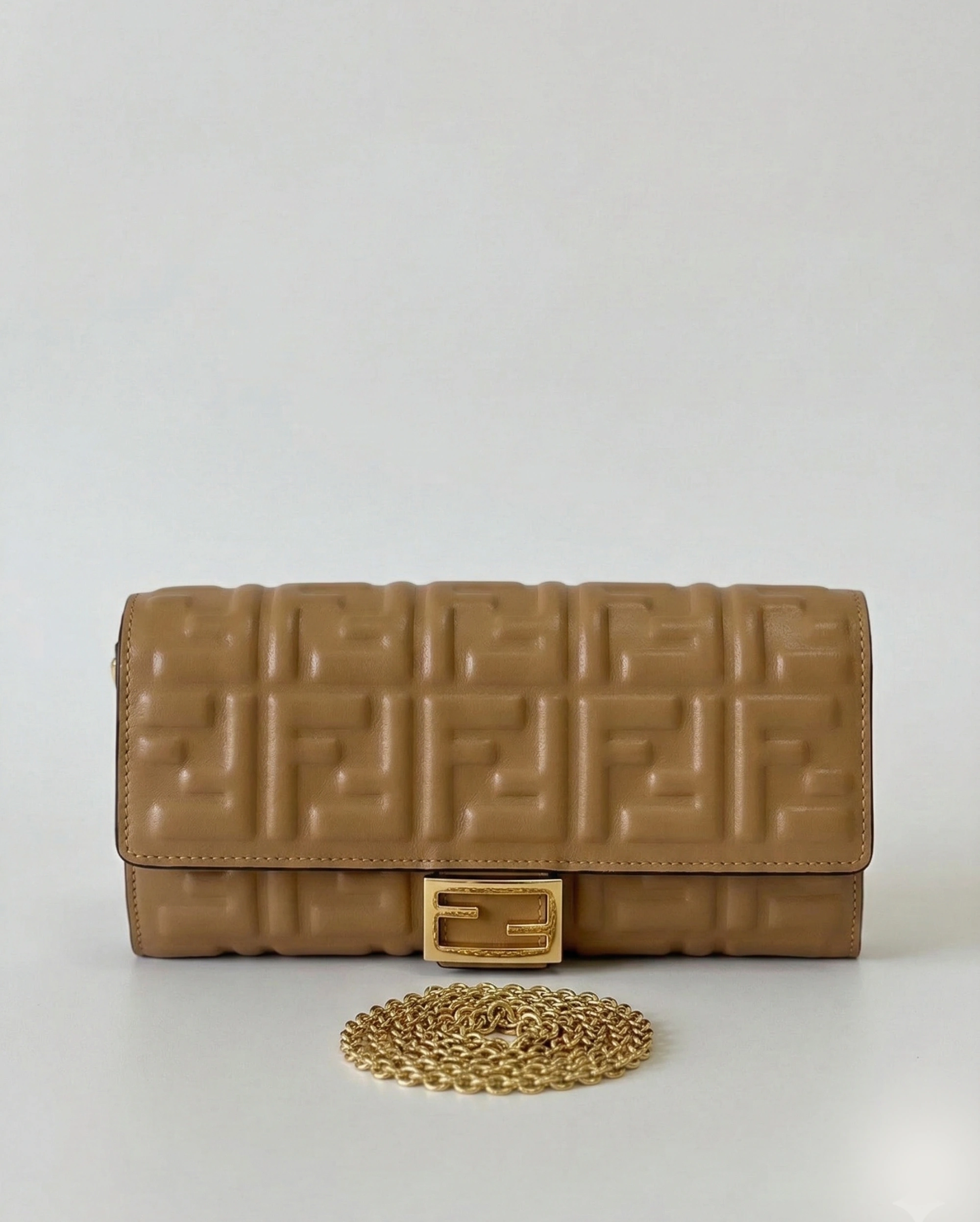 Luxury Tan Embossed FF Leather Fendi Baguette - 1:1 Mirror Quality WOC Handbag FENDI premium 1:1 craftmanship super master edition Luxury Tan Embossed FF Leather Fendi Baguette - 1:1 Mirror Quality WOC Handbag