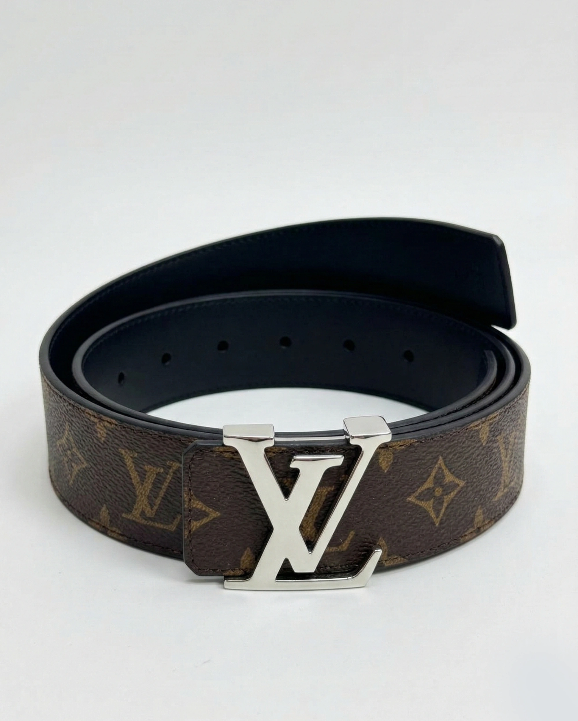 Louis Vuitton LV Initiales Monogram Canvas Belt with Polished Silver Buckle LOUIS VUITTON premium 1:1 craftmanship super master edition Louis Vuitton LV Initiales Monogram Canvas Belt with Polished Silver Buckle