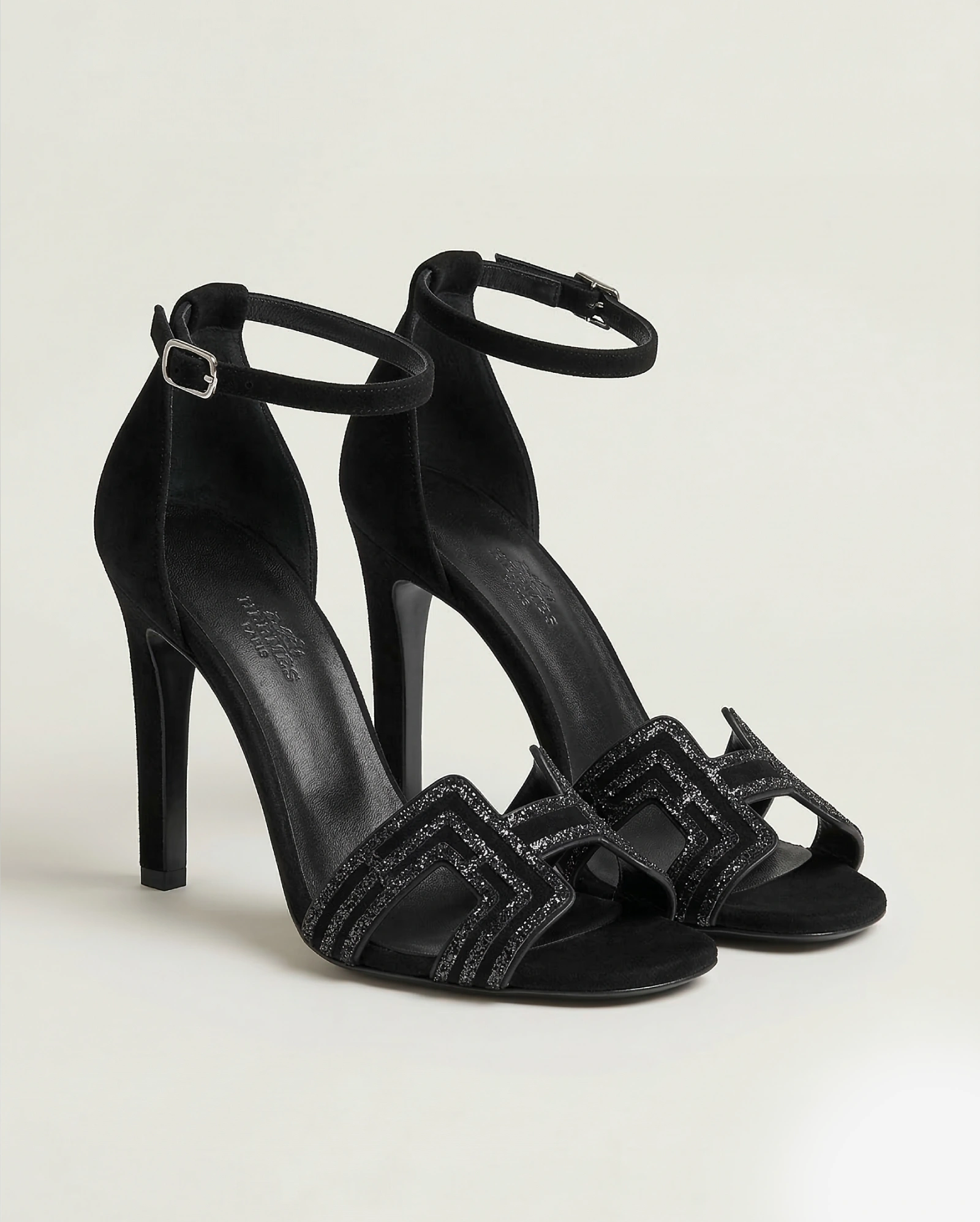Hermès Legend Sandal in Black Suede with Strass Crystals Hermes premium 1:1 craftmanship super master edition Hermès Legend Sandal in Black Suede with Strass Crystals