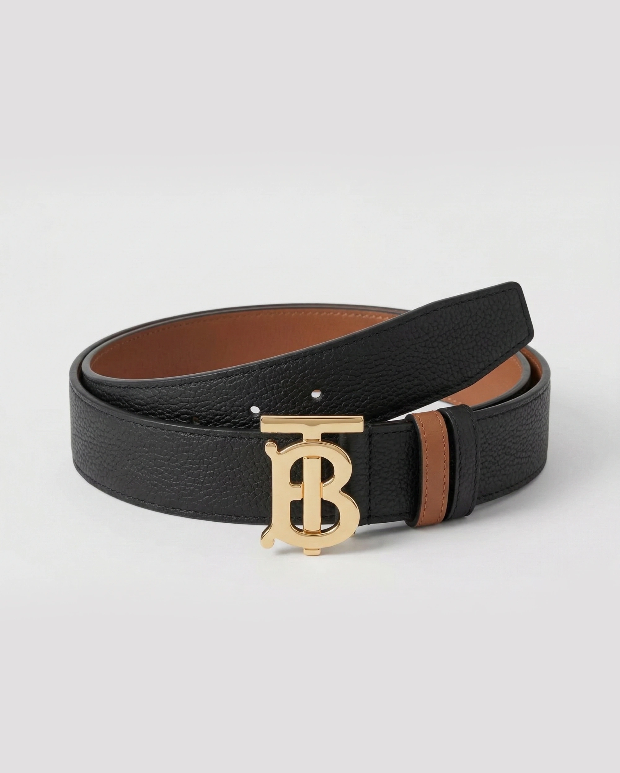 Burberry TB Monogram Black Grained Leather Belt with Polished Gold Buckle Burberry premium 1:1 craftmanship super master edition Burberry TB Monogram Black Grained Leather Belt with Polished Gold Buckle