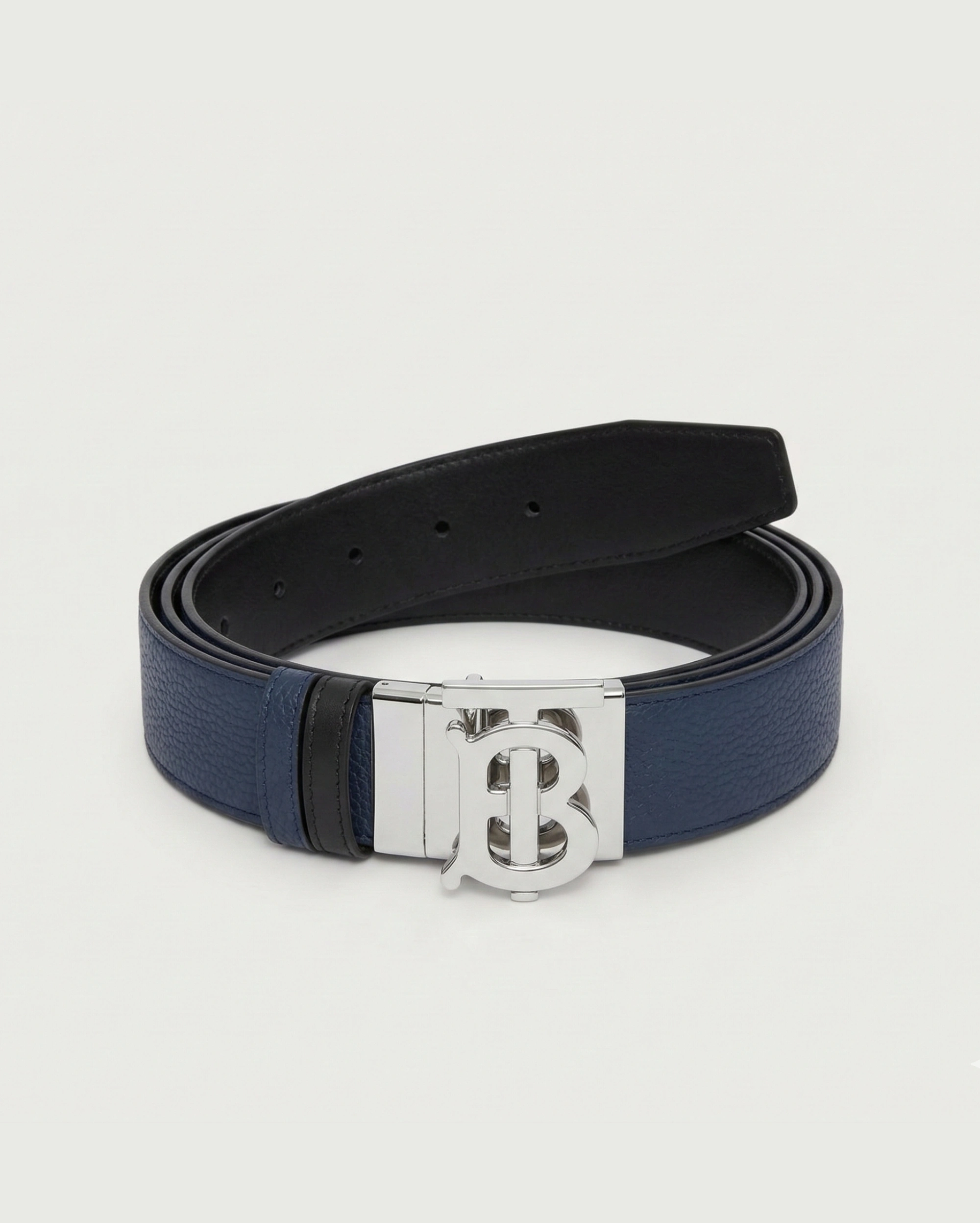 Burberry TB Monogram Navy Blue Leather Belt with Polished Silver Buckle Burberry premium 1:1 craftmanship super master edition Burberry TB Monogram Navy Blue Leather Belt with Polished Silver Buckle