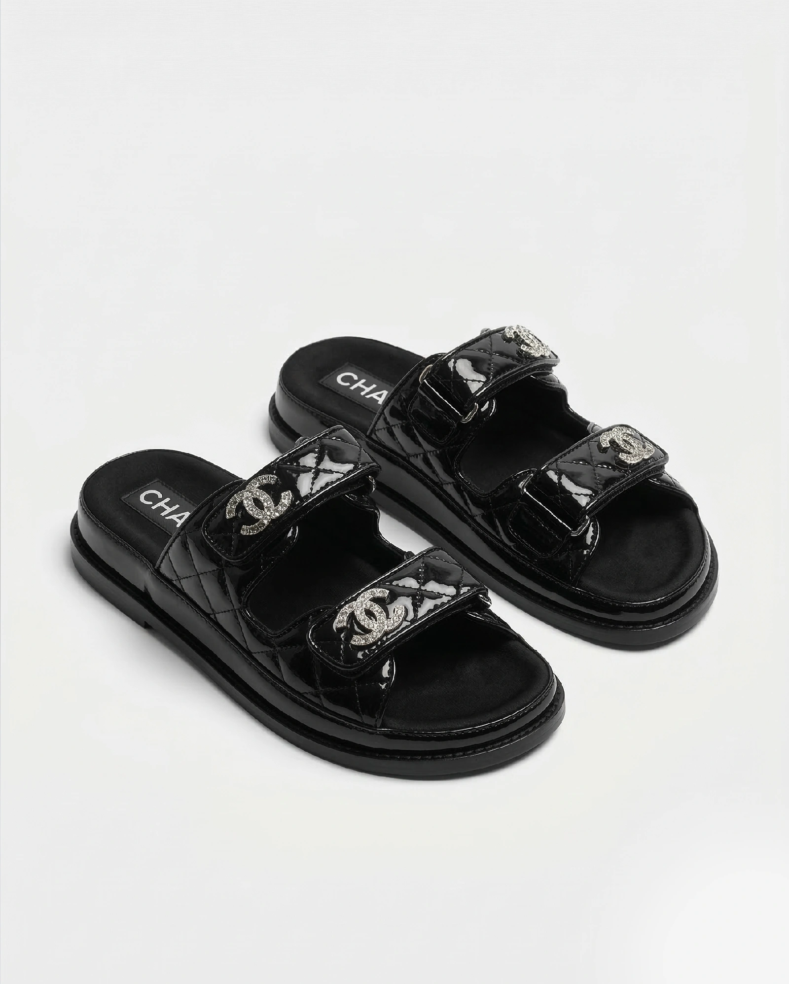 Chanel Quilted Glossy Lambskin Dad Sandals in Classic Black CHANEL premium 1:1 craftmanship super master edition Chanel Quilted Glossy Lambskin Dad Sandals in Classic Black