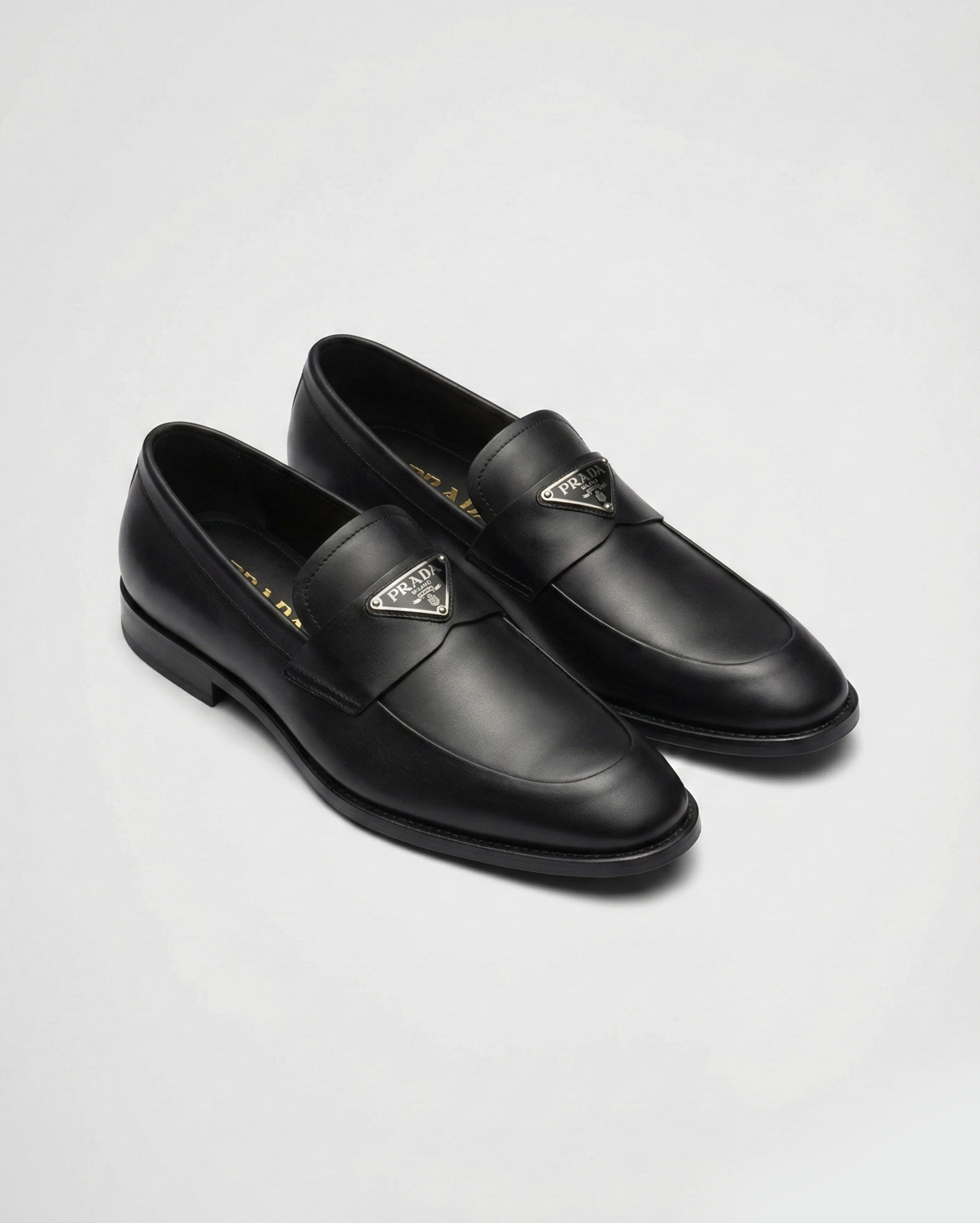 Prada Brushed Leather Loafers with Enamel Triangle Logo PRADA premium 1:1 craftmanship super master edition Prada Brushed Leather Loafers with Enamel Triangle Logo