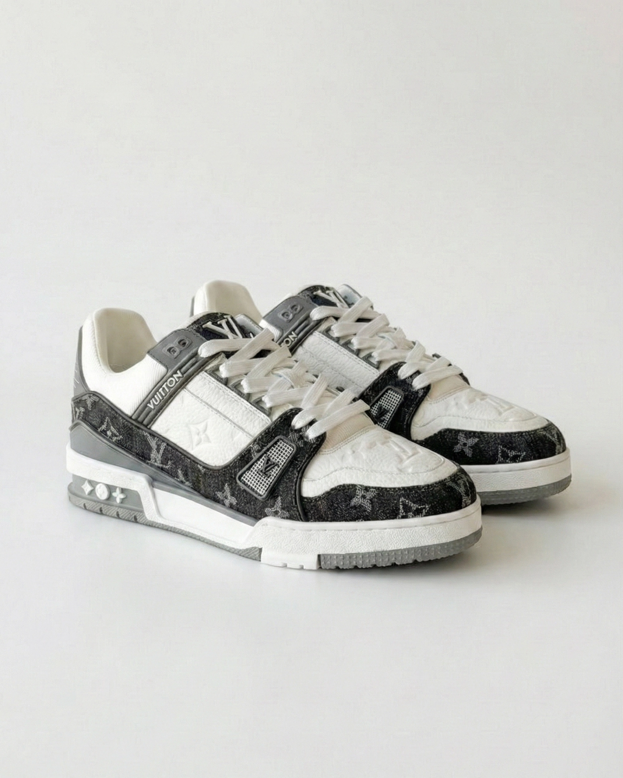 Louis Vuitton Men’s LV Trainer Sneaker - Black Monogram Denim and Grained Calf Leather LOUIS VUITTON premium 1:1 craftmanship super master edition Louis Vuitton Men’s LV Trainer Sneaker - Black Monogram Denim and Grained Calf Leather