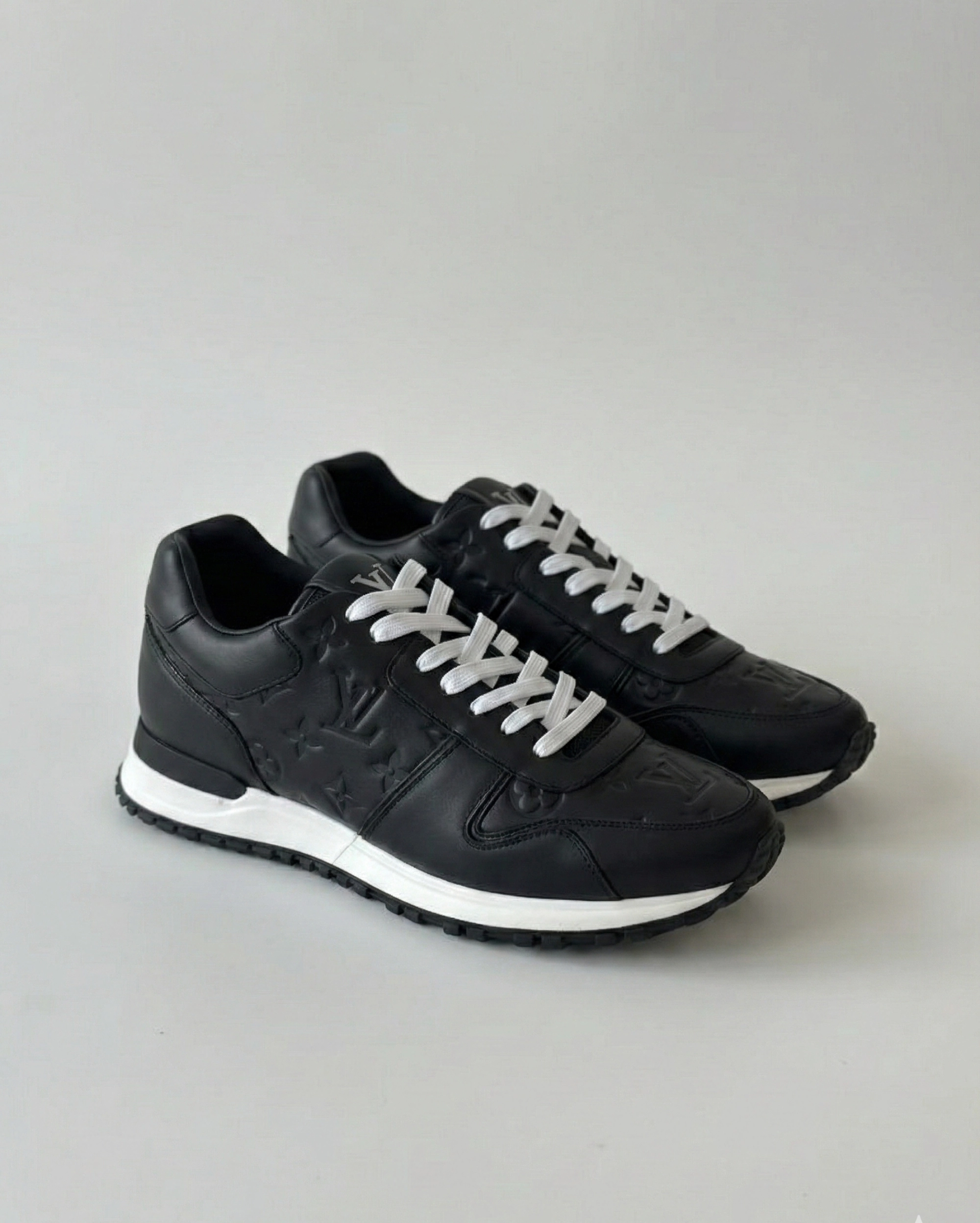 Louis Vuitton Women’s Run 55 Sneaker - Black Monogram-Embossed Grained Calf Leather LOUIS VUITTON premium 1:1 craftmanship super master edition Louis Vuitton Women’s Run 55 Sneaker - Black Monogram-Embossed Grained Calf Leather