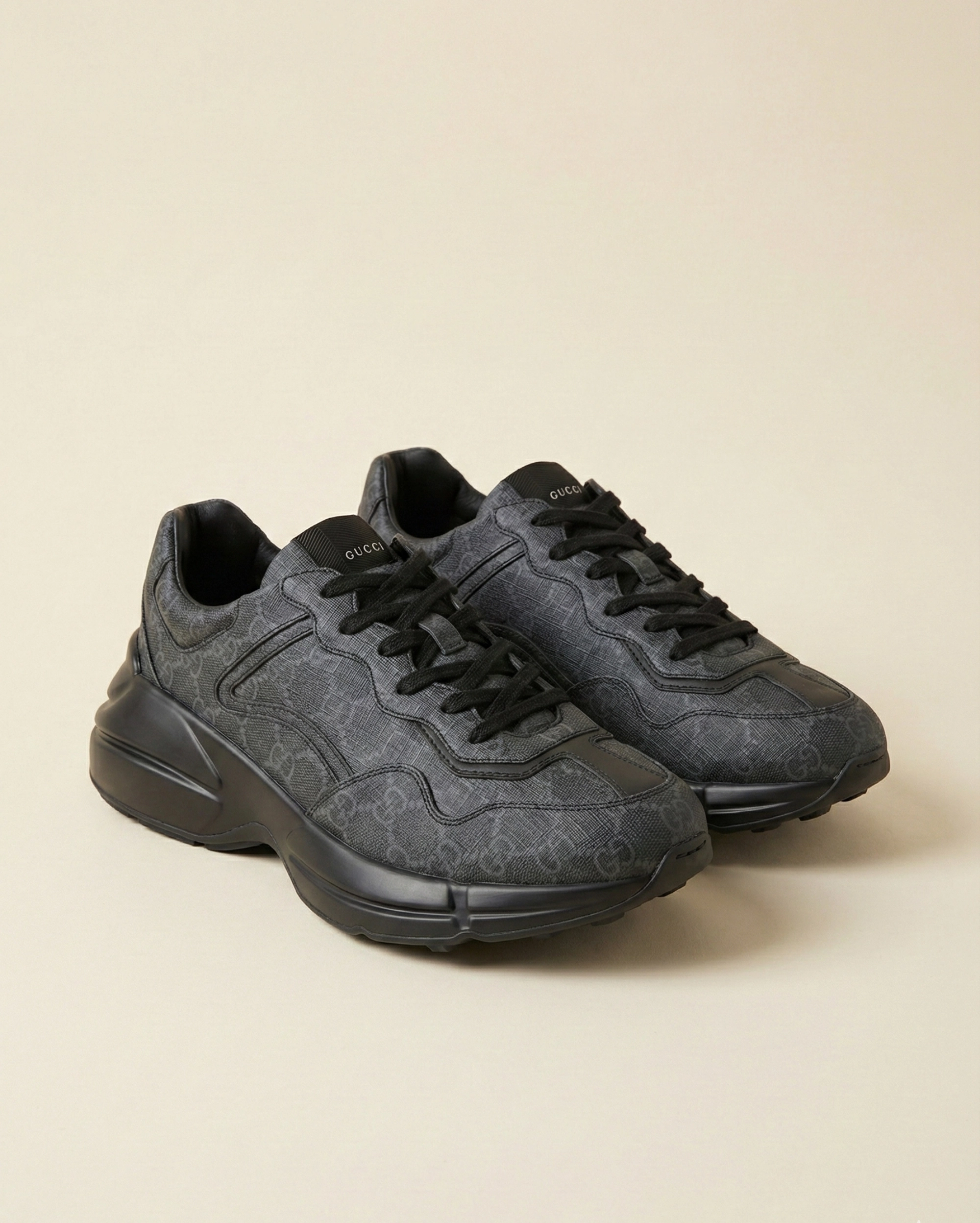 Gucci Men's Chunky GG Supreme Canvas & Leather Sneakers - Black/Grey GUCCI premium 1:1 craftmanship super master edition Gucci Men's Chunky GG Supreme Canvas & Leather Sneakers - Black/Grey