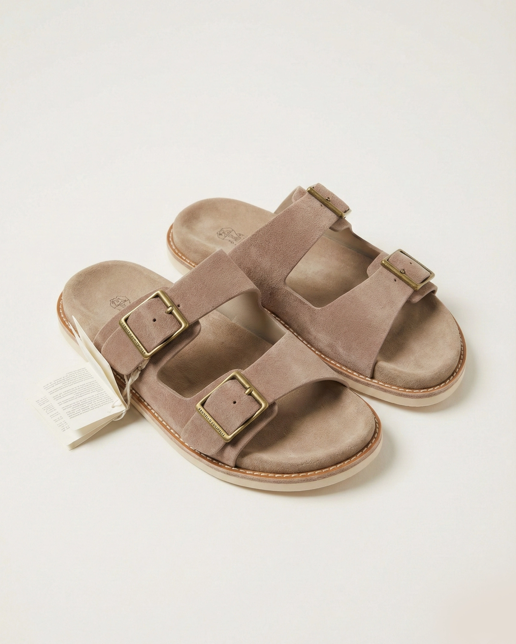 Brunello Cucinelli Suede Double-Buckle Sandals in Taupe Brunello Cucinelli premium 1:1 craftmanship super master edition Brunello Cucinelli Suede Double-Buckle Sandals in Taupe