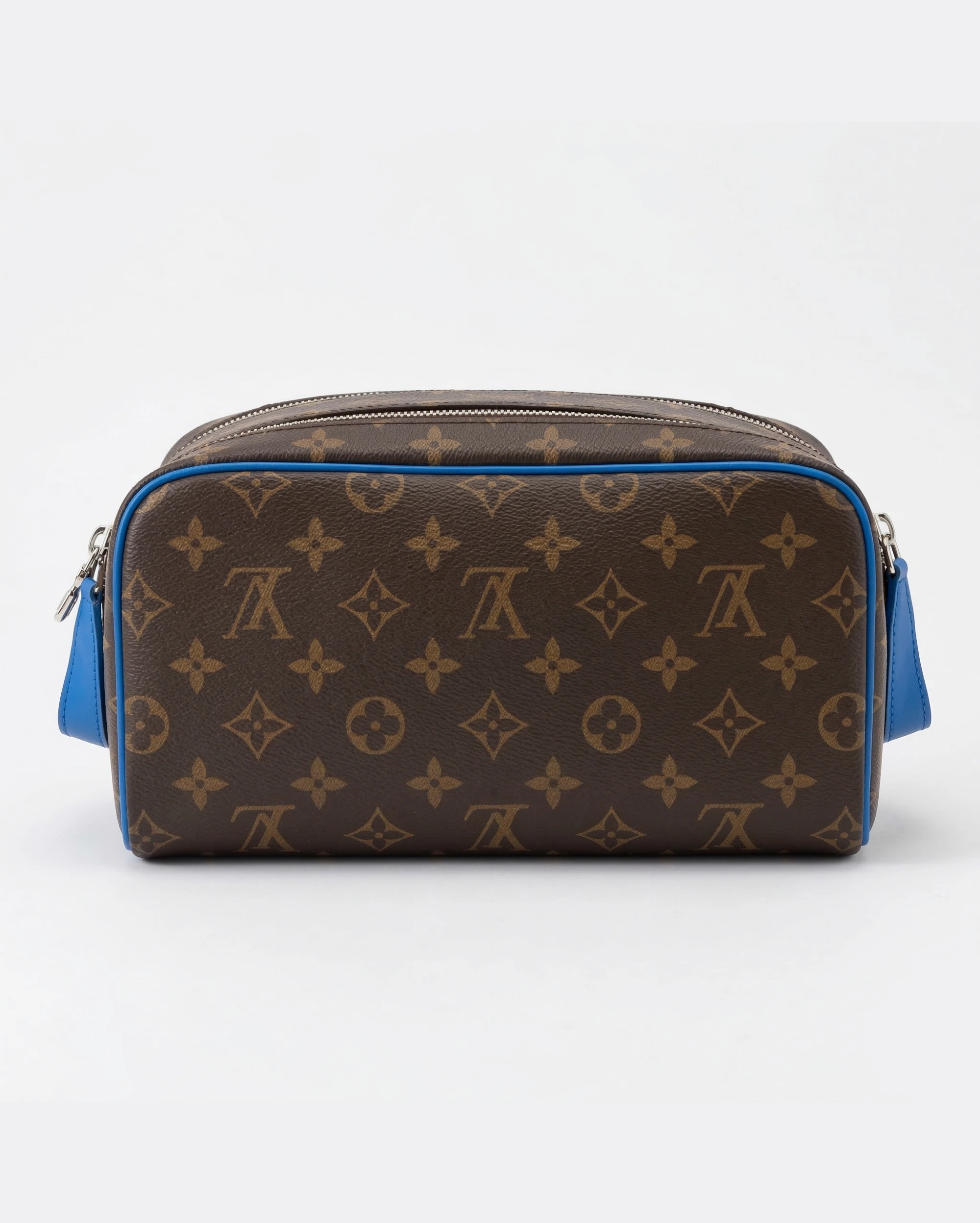 Louis Vuitton Toiletry Pouch – Monogram Canvas with Cobalt Blue Trim LOUIS VUITTON premium 1:1 craftmanship super master edition Louis Vuitton Toiletry Pouch – Monogram Canvas with Cobalt Blue Trim