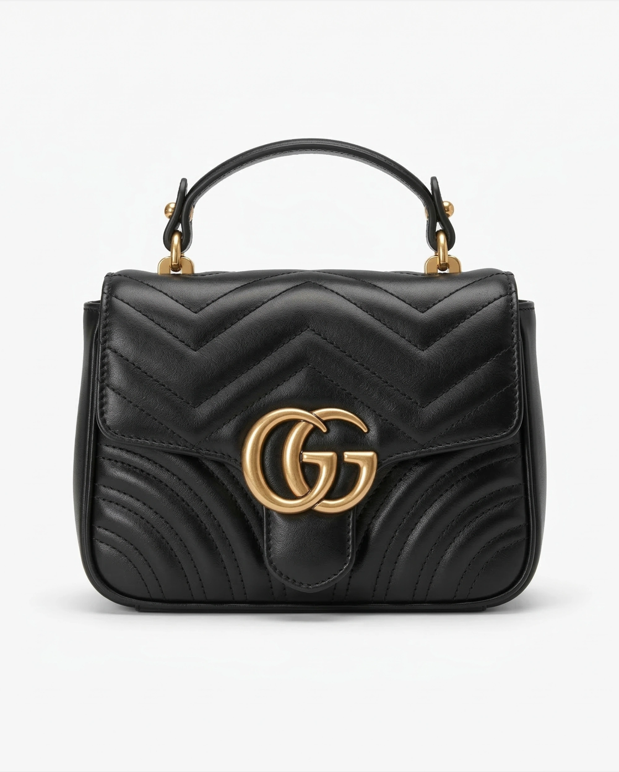 Gucci GG Marmont Matelassé Mini Top Handle Bag – Black Leather GUCCI premium 1:1 craftmanship super master edition Gucci GG Marmont Matelassé Mini Top Handle Bag – Black Leather