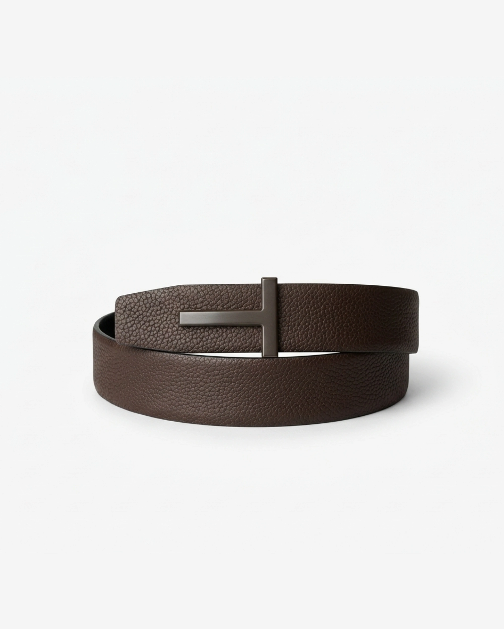 Tom Ford T Icon Dark Brown Grained Leather Belt with Matte Dark Brown Buckle Tom Ford premium 1:1 craftmanship super master edition Tom Ford T Icon Dark Brown Grained Leather Belt with Matte Dark Brown Buckle