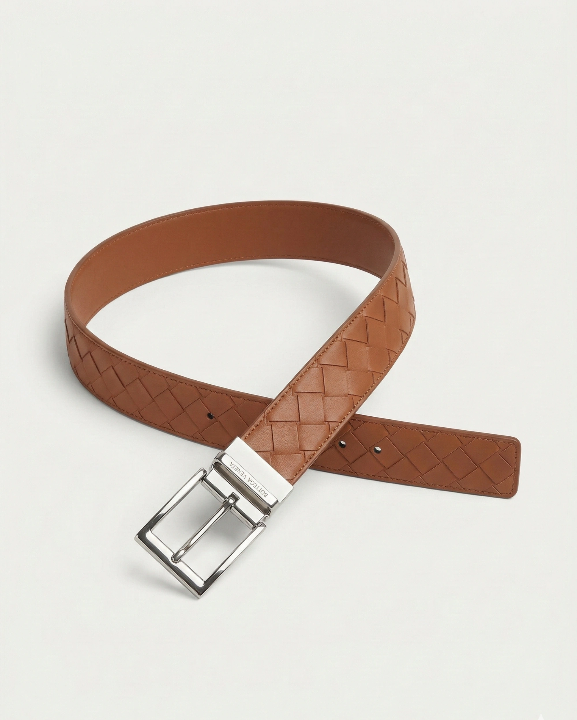 Bottega Veneta Reversible Intrecciato Leather Belt in Tan with Silver Buckle BOTTEGA VENETA premium 1:1 craftmanship super master edition Bottega Veneta Reversible Intrecciato Leather Belt in Tan with Silver Buckle