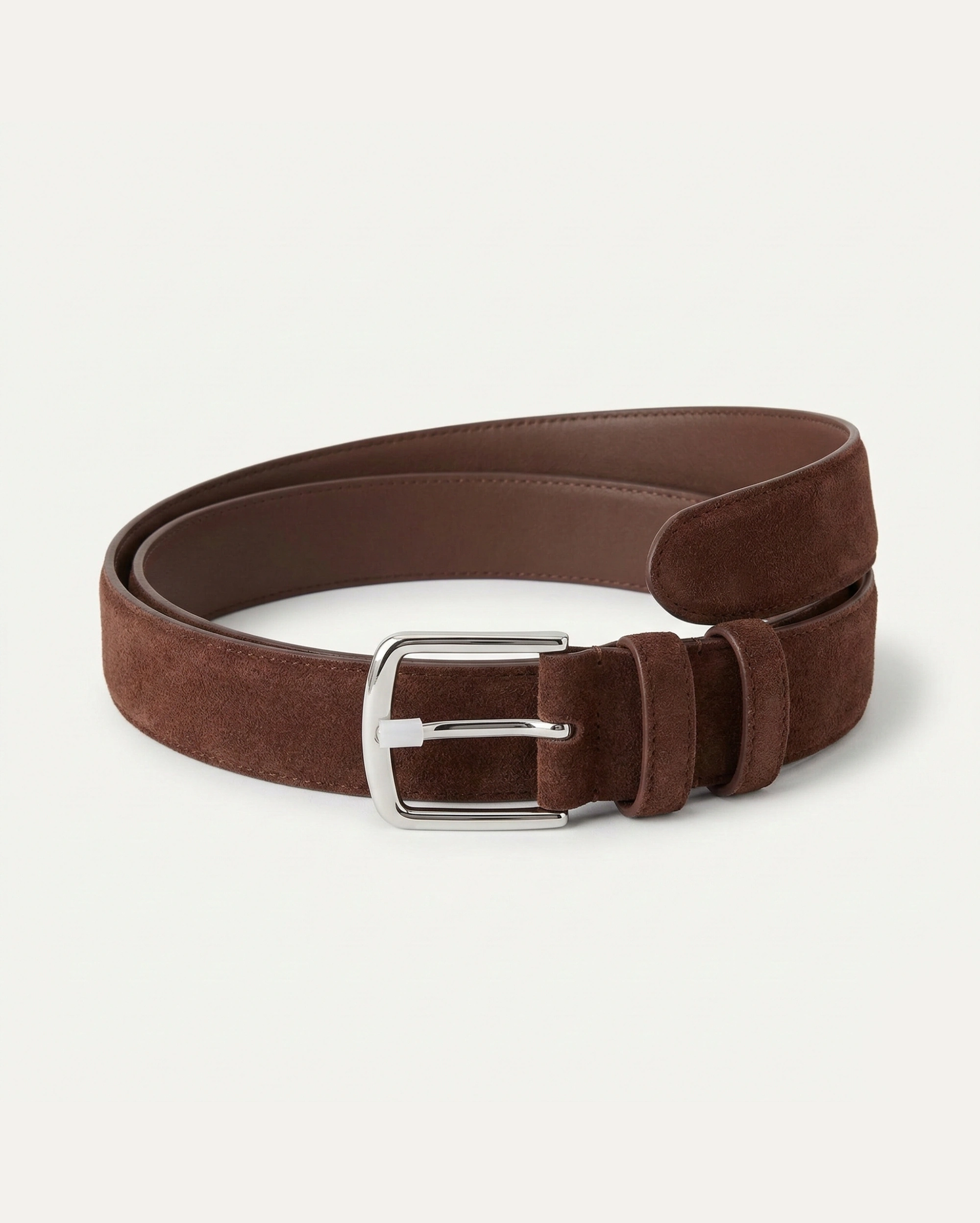 Loro Piana Dark Brown Suede Belt with Polished Silver Pin Buckle LORO PIANA premium 1:1 craftmanship super master edition Loro Piana Dark Brown Suede Belt with Polished Silver Pin Buckle