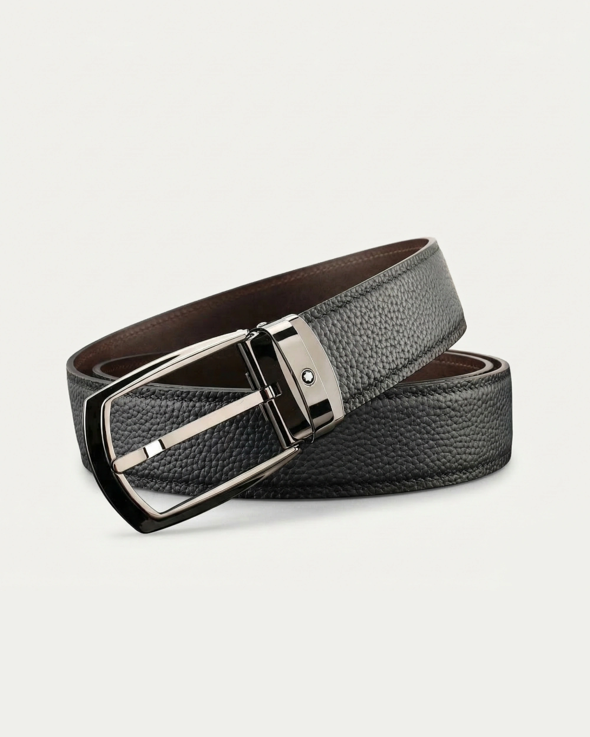 Montblanc Reversible Grained Leather Belt with Polished Silver Pin Buckle MONTBLANC premium 1:1 craftmanship super master edition Montblanc Reversible Grained Leather Belt with Polished Silver Pin Buckle