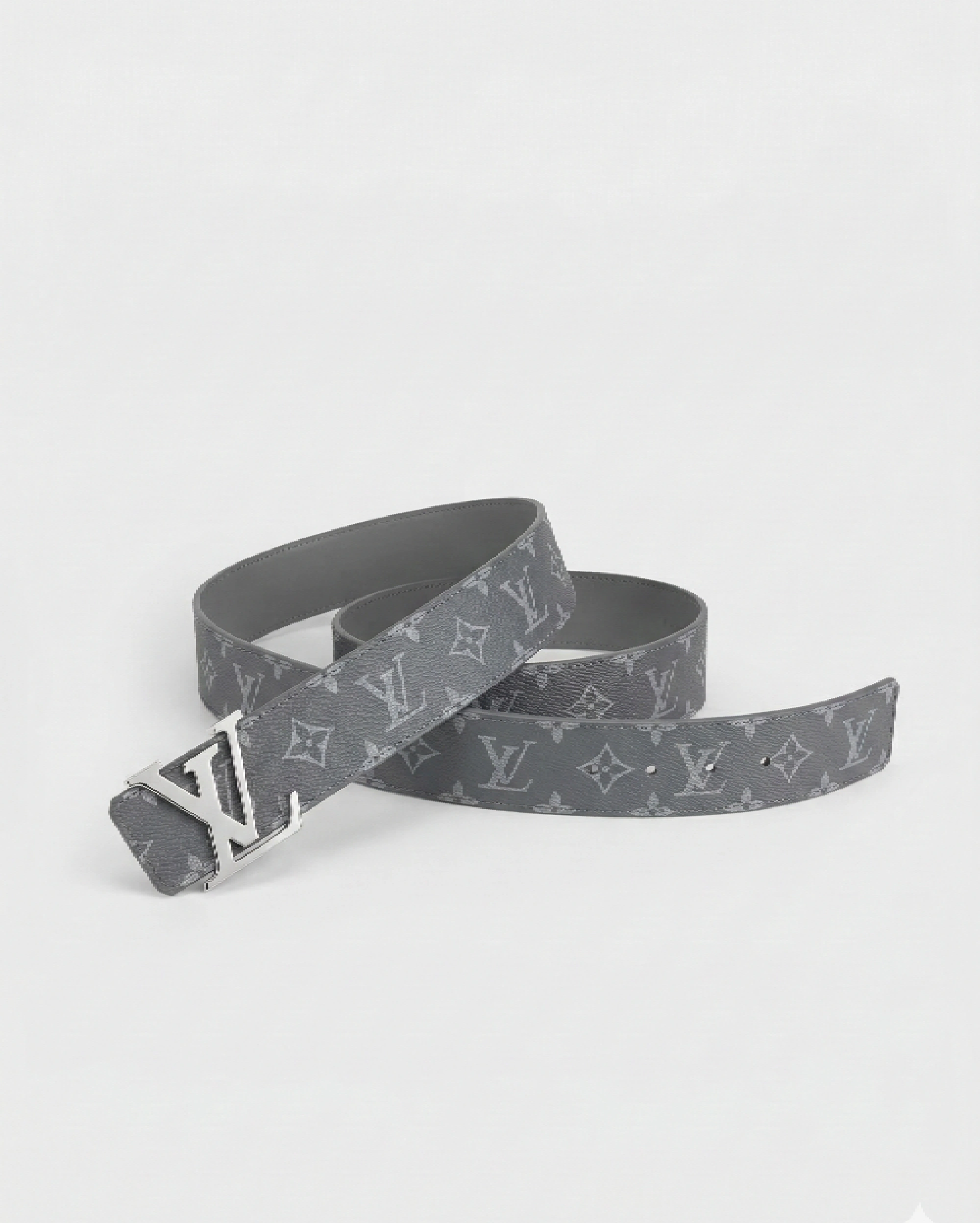 Louis Vuitton LV Initiales Monogram Eclipse Grey Belt with Brushed Silver Buckle LOUIS VUITTON premium 1:1 craftmanship super master edition Louis Vuitton LV Initiales Monogram Eclipse Grey Belt with Brushed Silver Buckle