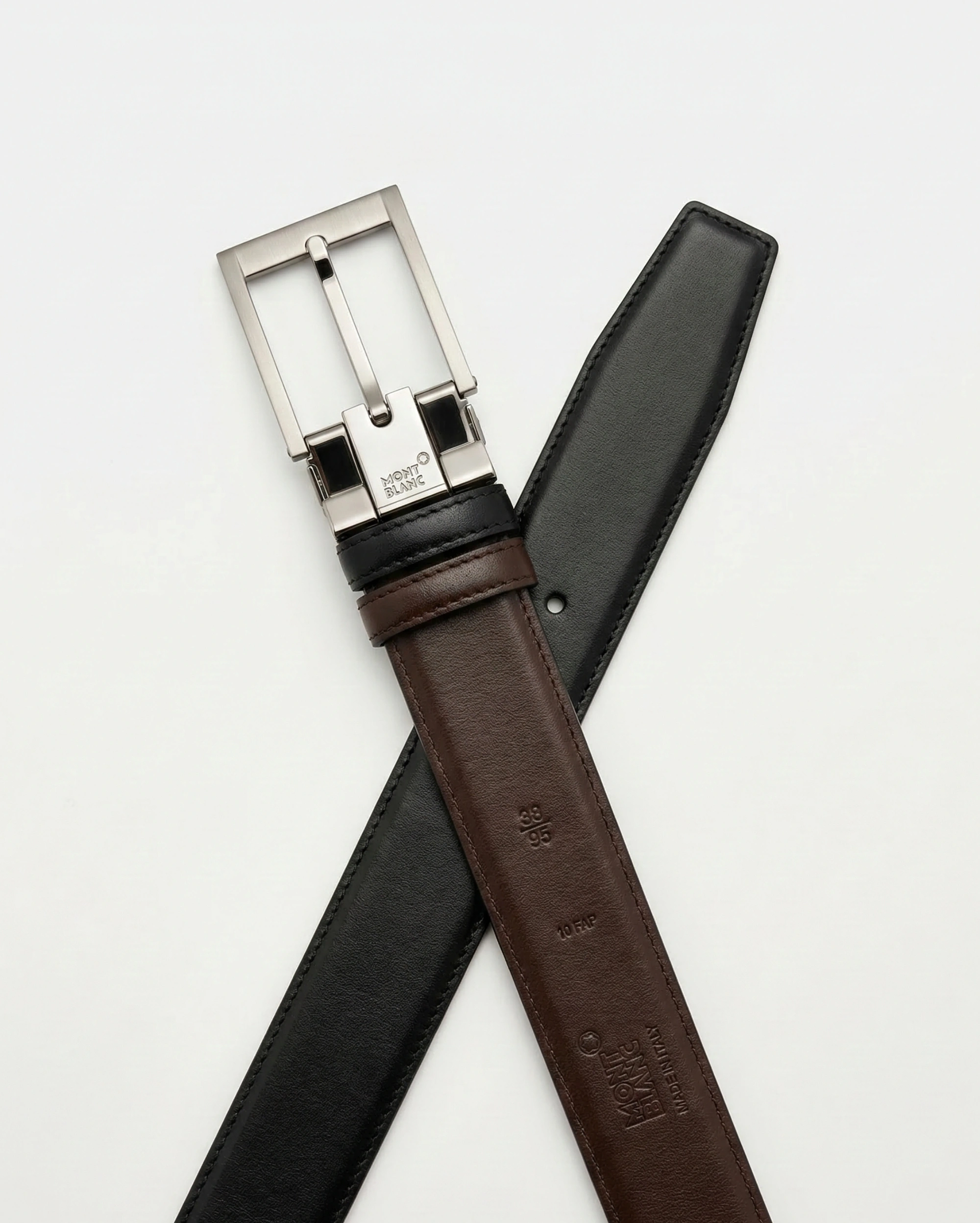 Montblanc Reversible Black & Brown Leather Belt with Polished Silver Pin Buckle MONTBLANC premium 1:1 craftmanship super master edition Montblanc Reversible Black & Brown Leather Belt with Polished Silver Pin Buckle