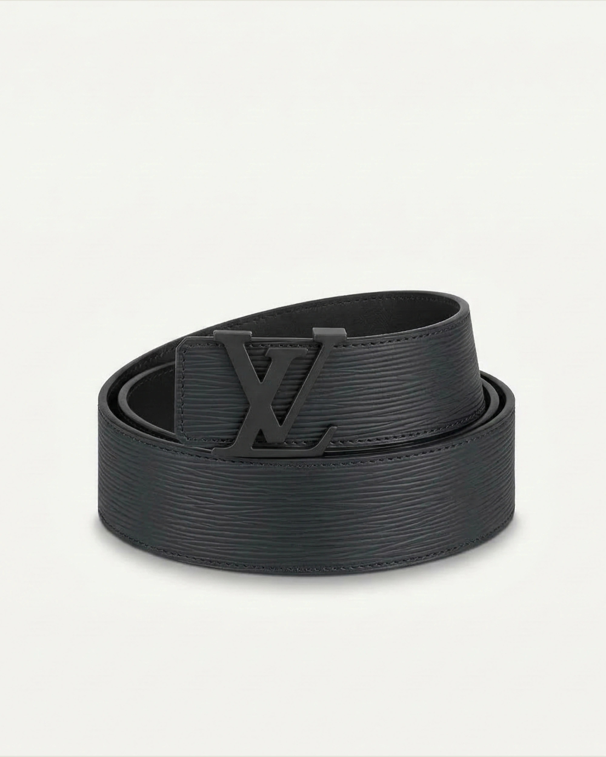 Louis Vuitton LV Initiales Black Epi Leather Belt with Matte Black Buckle LOUIS VUITTON premium 1:1 craftmanship super master edition Louis Vuitton LV Initiales Black Epi Leather Belt with Matte Black Buckle