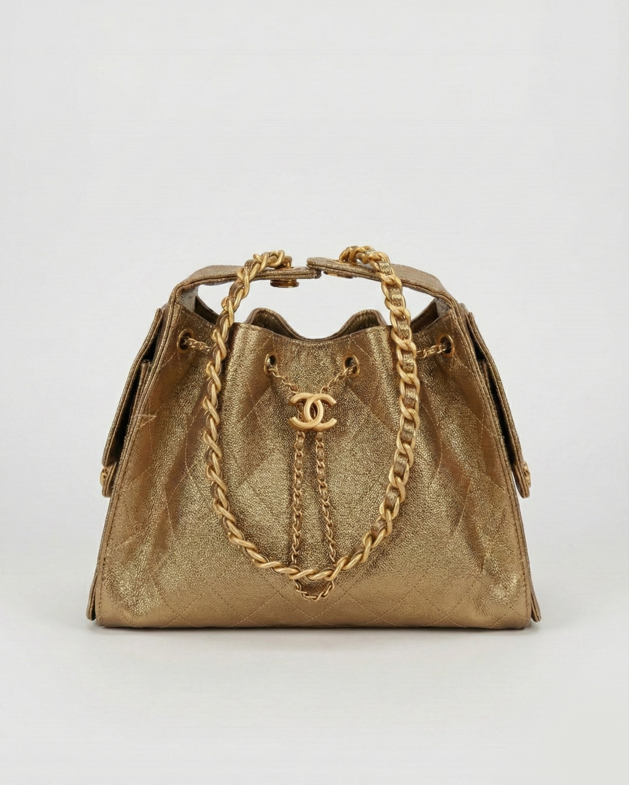 Chanel 25 Hobo Bag in Metallic Gold Leather CHANEL premium 1:1 craftmanship super master edition Chanel 25 Hobo Bag in Metallic Gold Leather