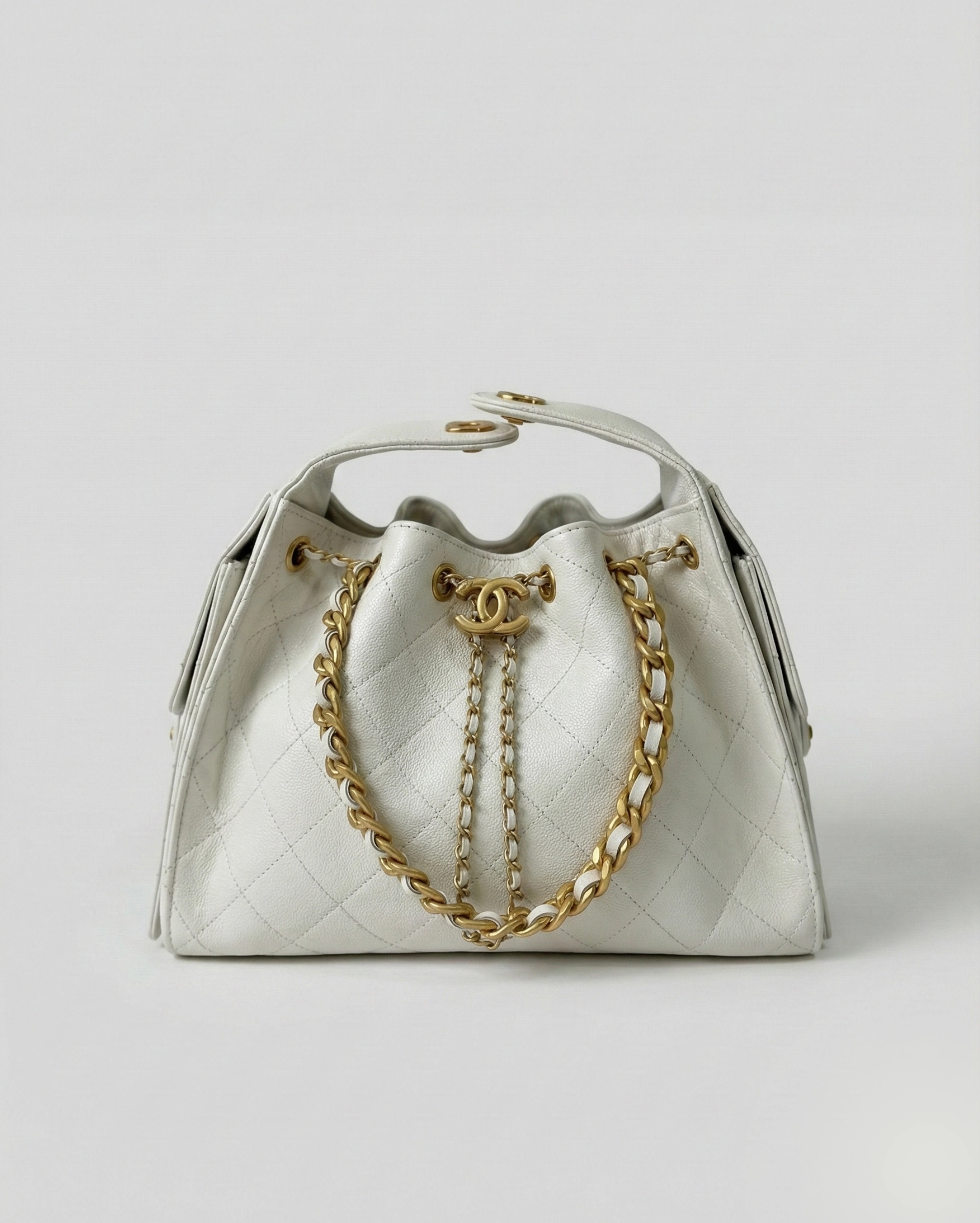 Chanel 25 Hobo Bag in White Quilted Leather CHANEL premium 1:1 craftmanship super master edition Chanel 25 Hobo Bag in White Quilted Leather