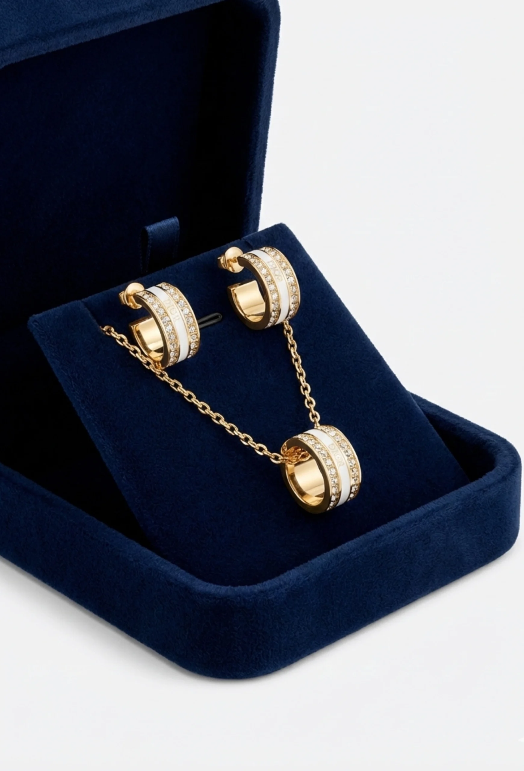 Dior Evolution Jewelry Set – Gold-Finish Metal, White Lacquer & Crystals CHRISTIAN DIOR premium 1:1 craftmanship super master edition Dior Evolution Jewelry Set – Gold-Finish Metal, White Lacquer & Crystals