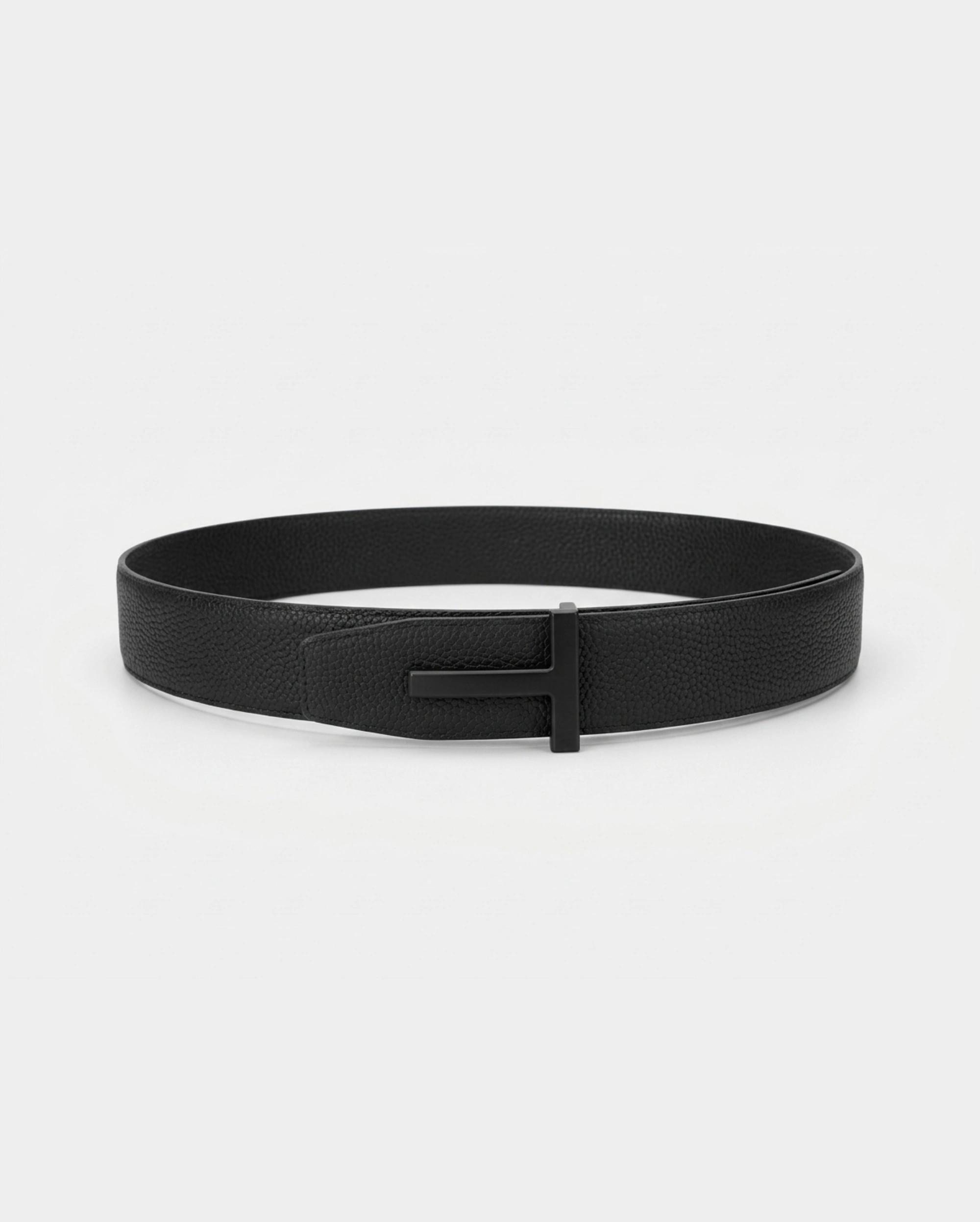Tom Ford T Icon Black Grained Leather Belt with Matte Black Buckle Tom Ford premium 1:1 craftmanship super master edition Tom Ford T Icon Black Grained Leather Belt with Matte Black Buckle