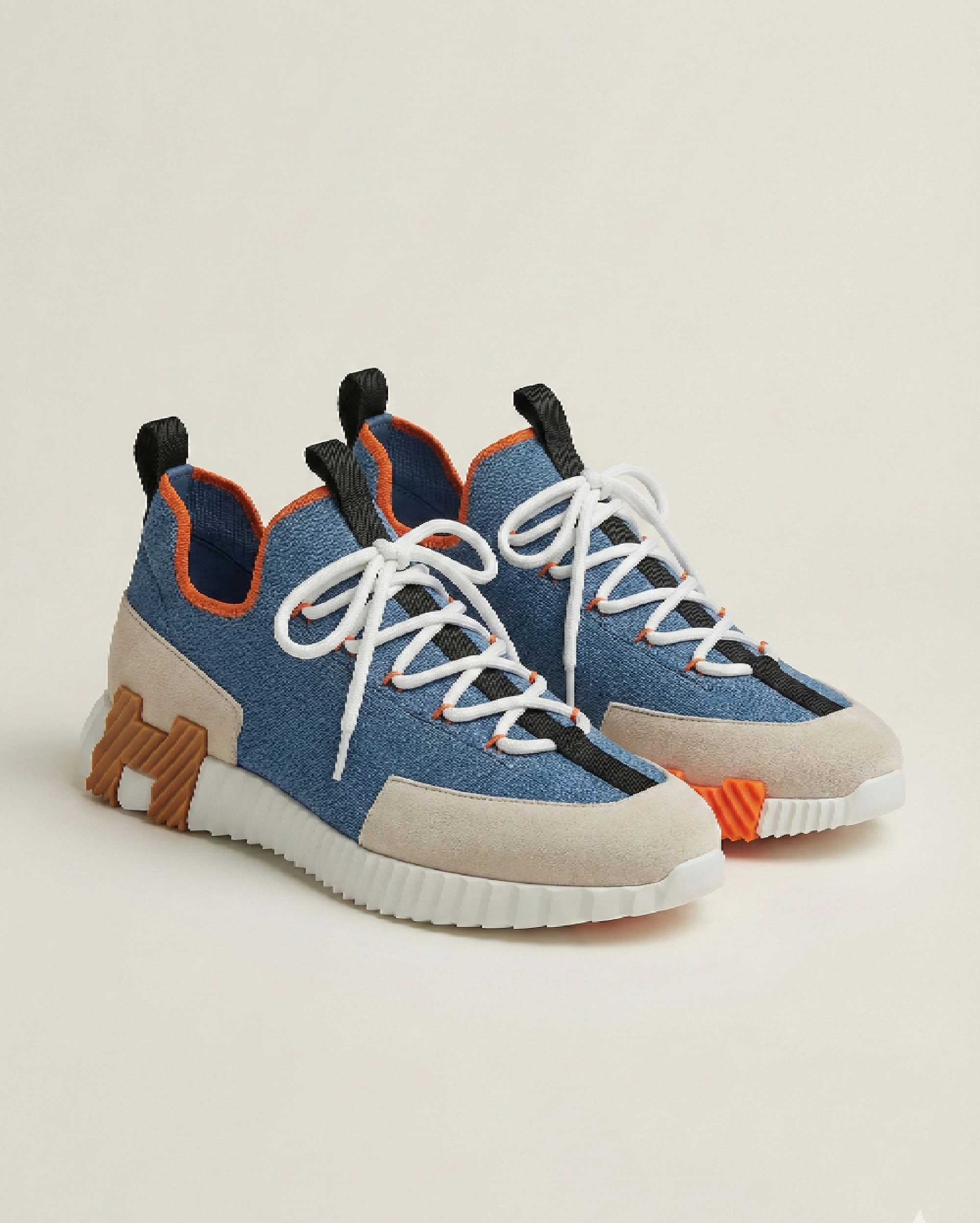 Hermès "Get" Sneaker in Avio Blue, Beige, and Orange Hermes premium 1:1 craftmanship super master edition Hermès "Get" Sneaker in Avio Blue, Beige, and Orange