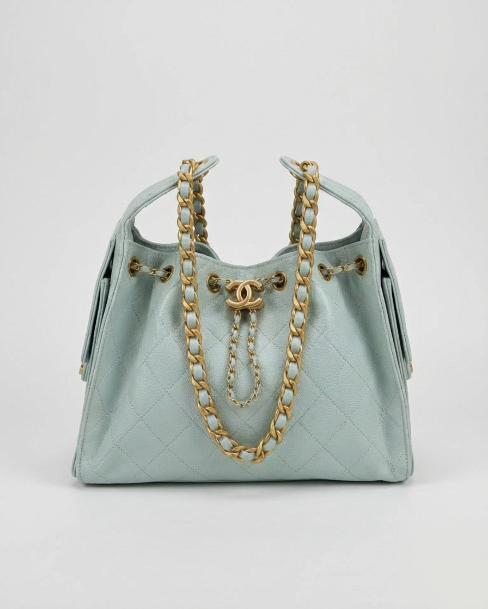 Chanel 25 Hobo Bag in Light Blue Quilted Leather CHANEL premium 1:1 craftmanship super master edition Chanel 25 Hobo Bag in Light Blue Quilted Leather