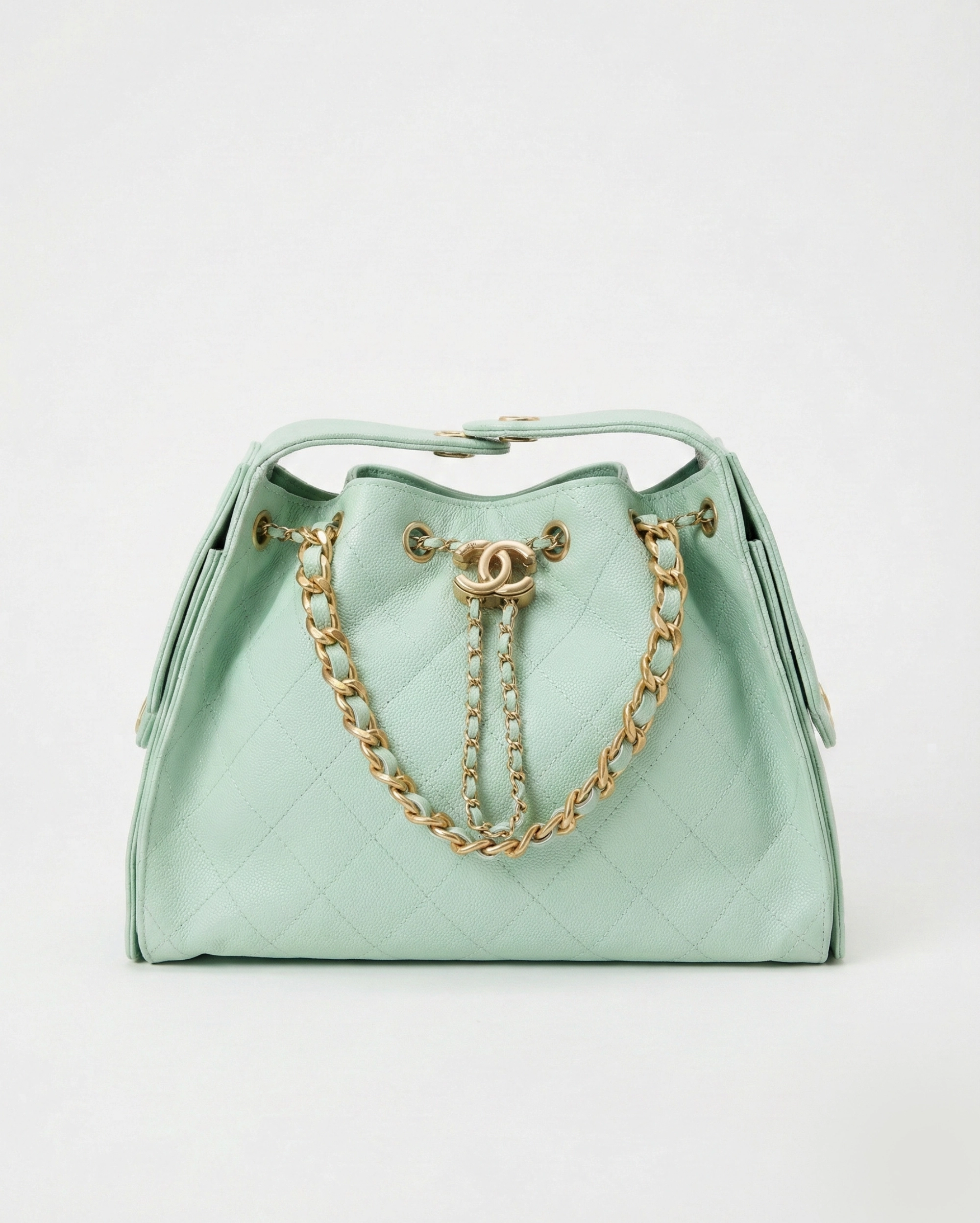 Chanel 25 Hobo Bag in Mint Green Quilted Leather CHANEL premium 1:1 craftmanship super master edition Chanel 25 Hobo Bag in Mint Green Quilted Leather