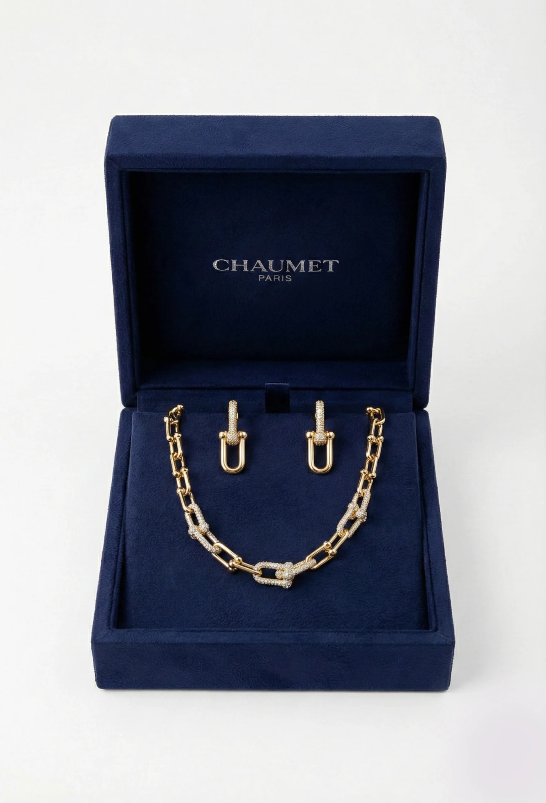 Chaumet Liens Évidence 18K Yellow Gold & Pavé Diamond Link Necklace and Earring Set Chaumet premium 1:1 craftmanship super master edition Chaumet Liens Évidence 18K Yellow Gold & Pavé Diamond Link Necklace and Earring Set