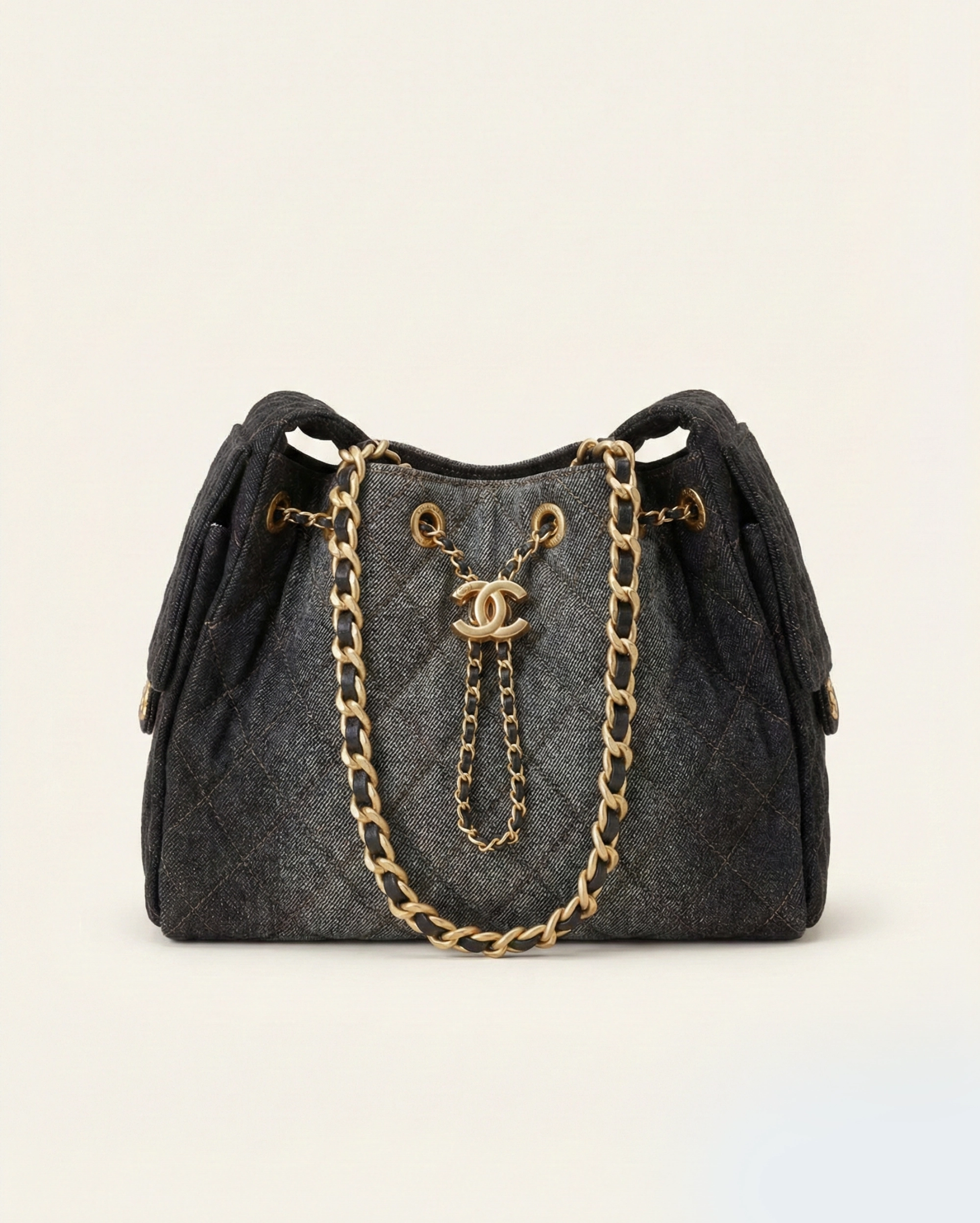 Chanel 22 Hobo Bag in Charcoal Grey Washed Denim CHANEL premium 1:1 craftmanship super master edition Chanel 22 Hobo Bag in Charcoal Grey Washed Denim