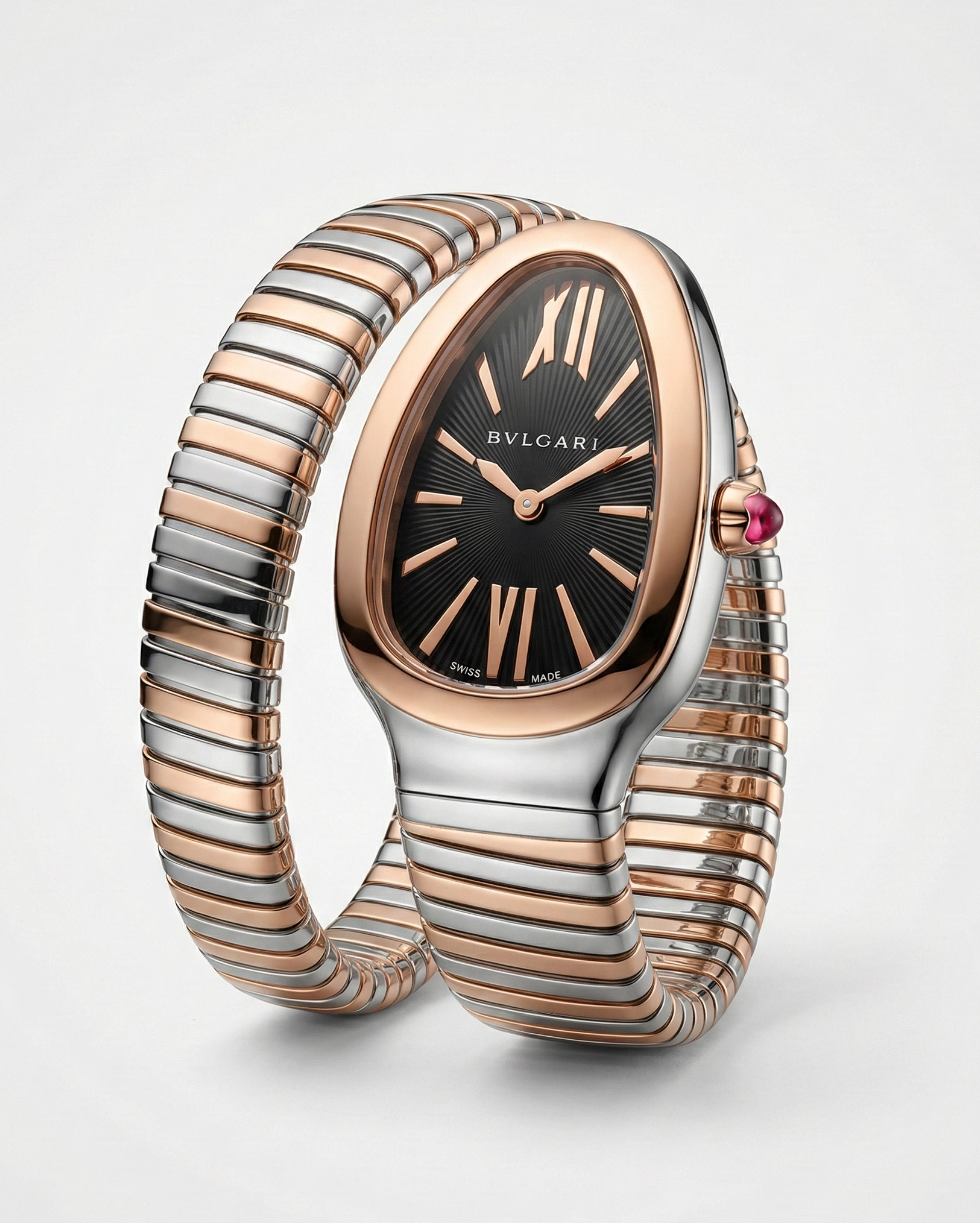 Bvlgari Serpenti Tubogas Two-Tone (Rose Gold & Steel) with Black Dial BVLGARI premium 1:1 craftmanship super master edition Bvlgari Serpenti Tubogas Two-Tone (Rose Gold & Steel) with Black Dial