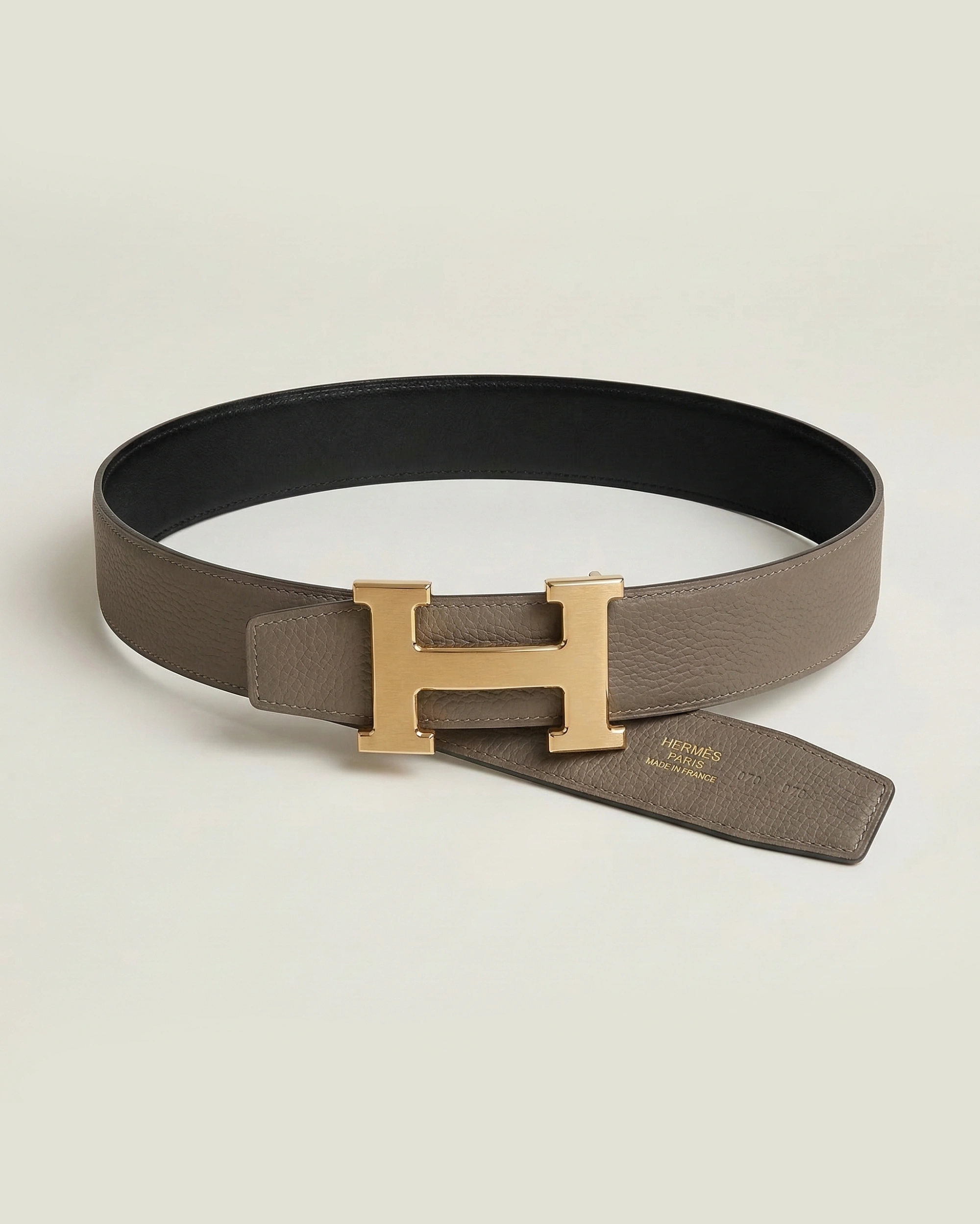 Hermes Constance Étoupe Grey Leather Belt with Polished Gold Buckle Hermes premium 1:1 craftmanship super master edition Hermes Constance Étoupe Grey Leather Belt with Polished Gold Buckle