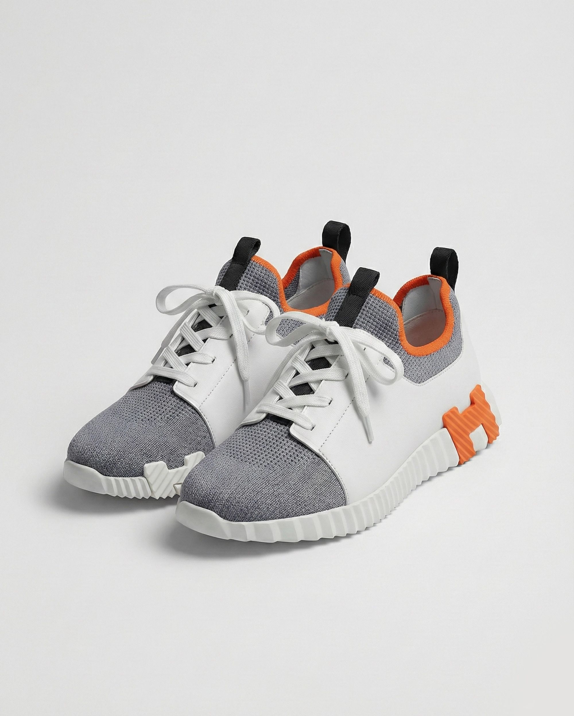 Hermès Bouncing Sneaker in White and Grey Technical Mesh with Orange Details Hermes premium 1:1 craftmanship super master edition Hermès Bouncing Sneaker in White and Grey Technical Mesh with Orange Details