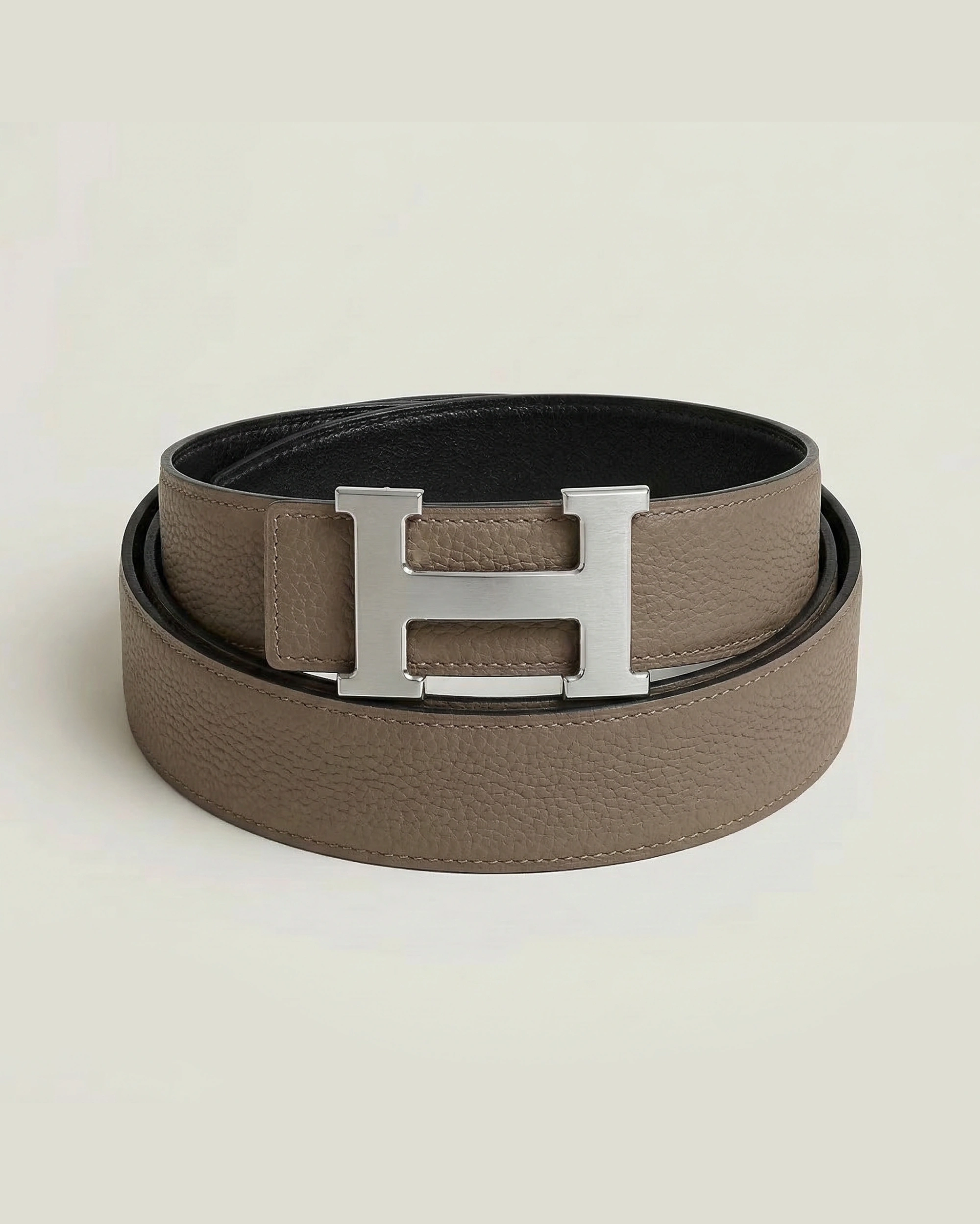 Hermes Constance Étoupe Grey Leather Belt with Brushed Silver Buckle Hermes premium 1:1 craftmanship super master edition Hermes Constance Étoupe Grey Leather Belt with Brushed Silver Buckle