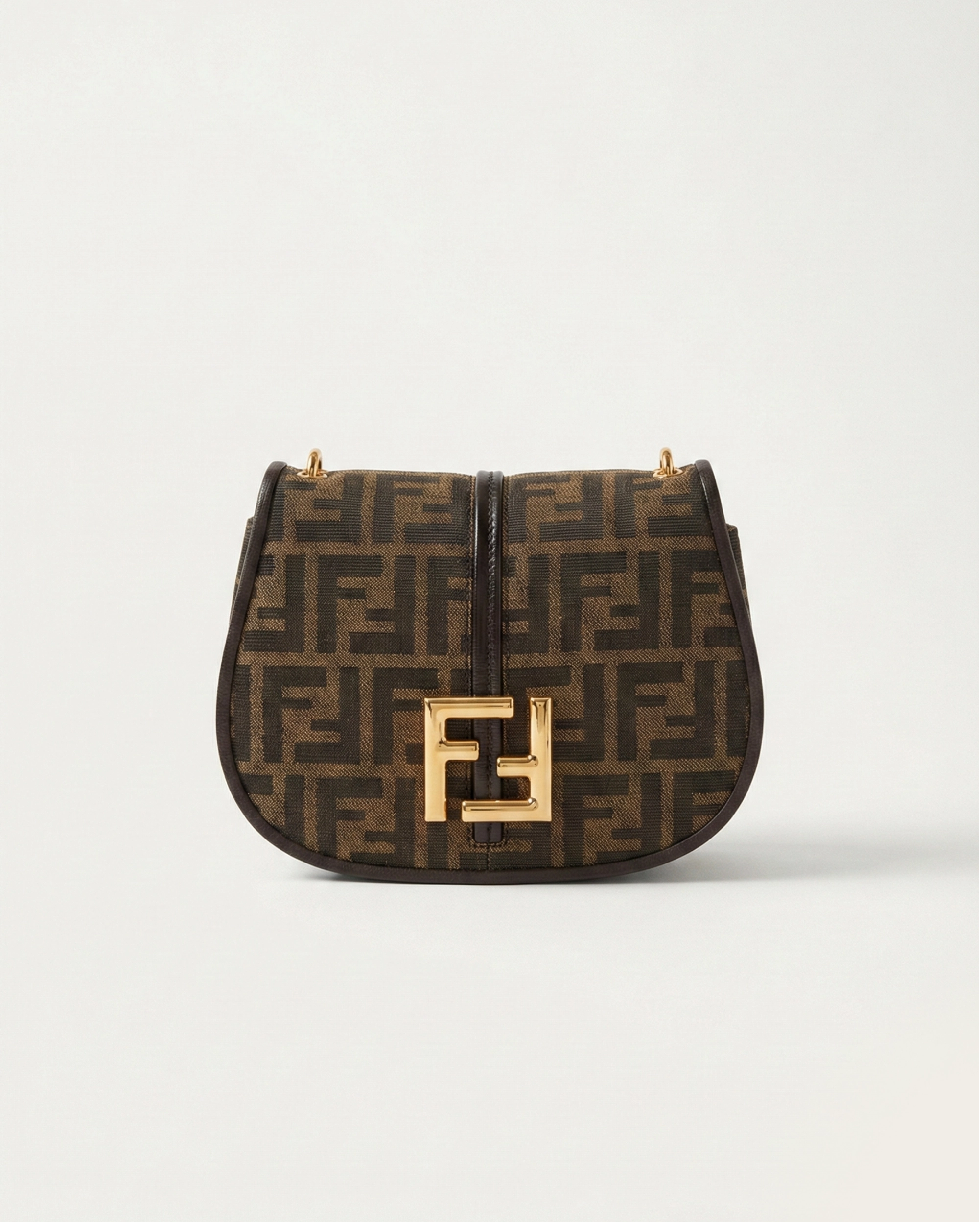 Fendi Mini Cookie Hobo Bag in Brown FF Monogram Fabric with Gold-Tone Hardware FENDI premium 1:1 craftmanship super master edition Fendi Mini Cookie Hobo Bag in Brown FF Monogram Fabric with Gold-Tone Hardware