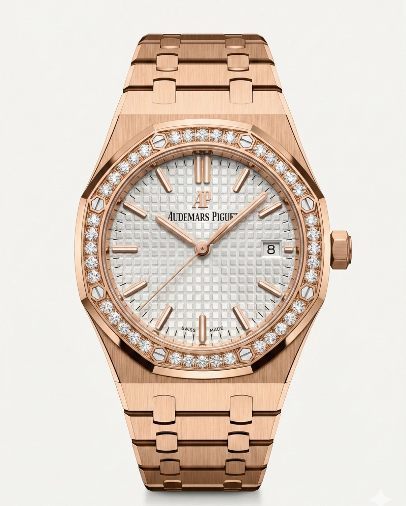 Audemars Piguet Royal Oak Selfwinding – 34mm Pink Gold – Diamond-Set Beze Audemars Pigue premium 1:1 craftmanship super master edition Audemars Piguet Royal Oak Selfwinding – 34mm Pink Gold – Diamond-Set Beze