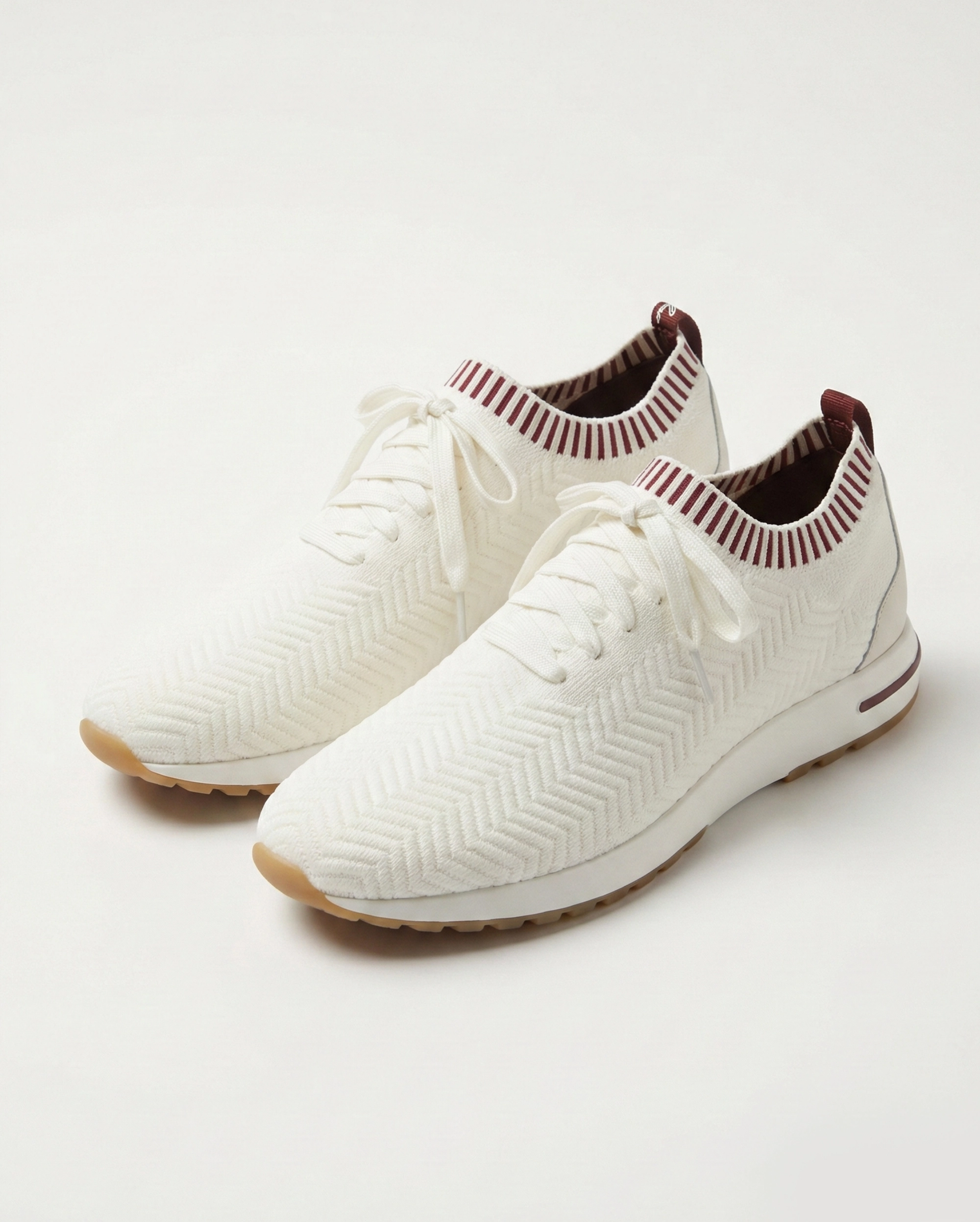 Loro Piana 360 LP Flexy Walk Sneaker in Wish® Wool (White/Burgundy) LORO PIANA premium 1:1 craftmanship super master edition Loro Piana 360 LP Flexy Walk Sneaker in Wish® Wool (White/Burgundy)